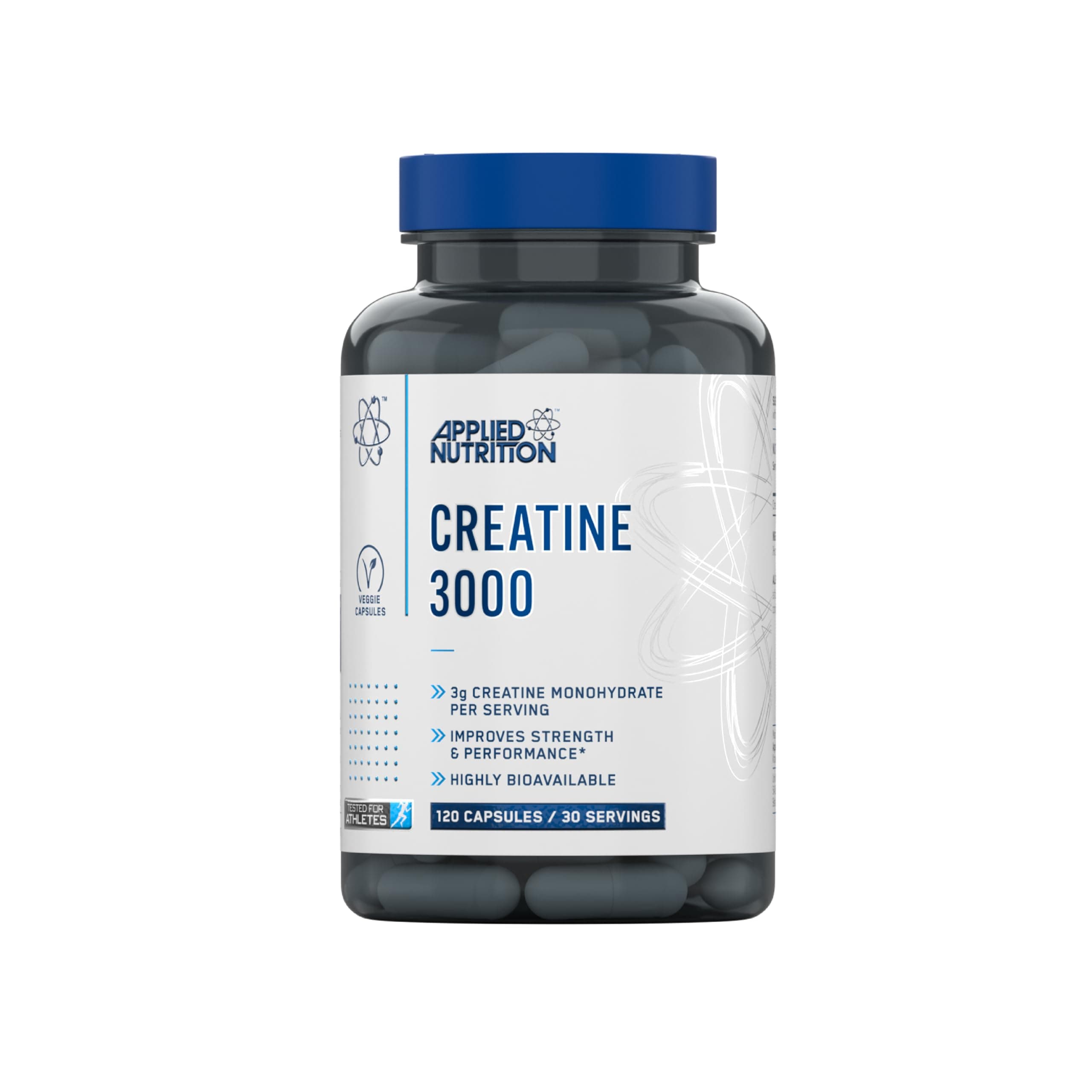 Applied Nutrition Creatine Monohydrate Capsules 3000mg Per Serving – High Strength Gym Supplement for Men & Women – Unflavoured Energy & Performance Support for Workout (120 Capsules – 30 Servings)