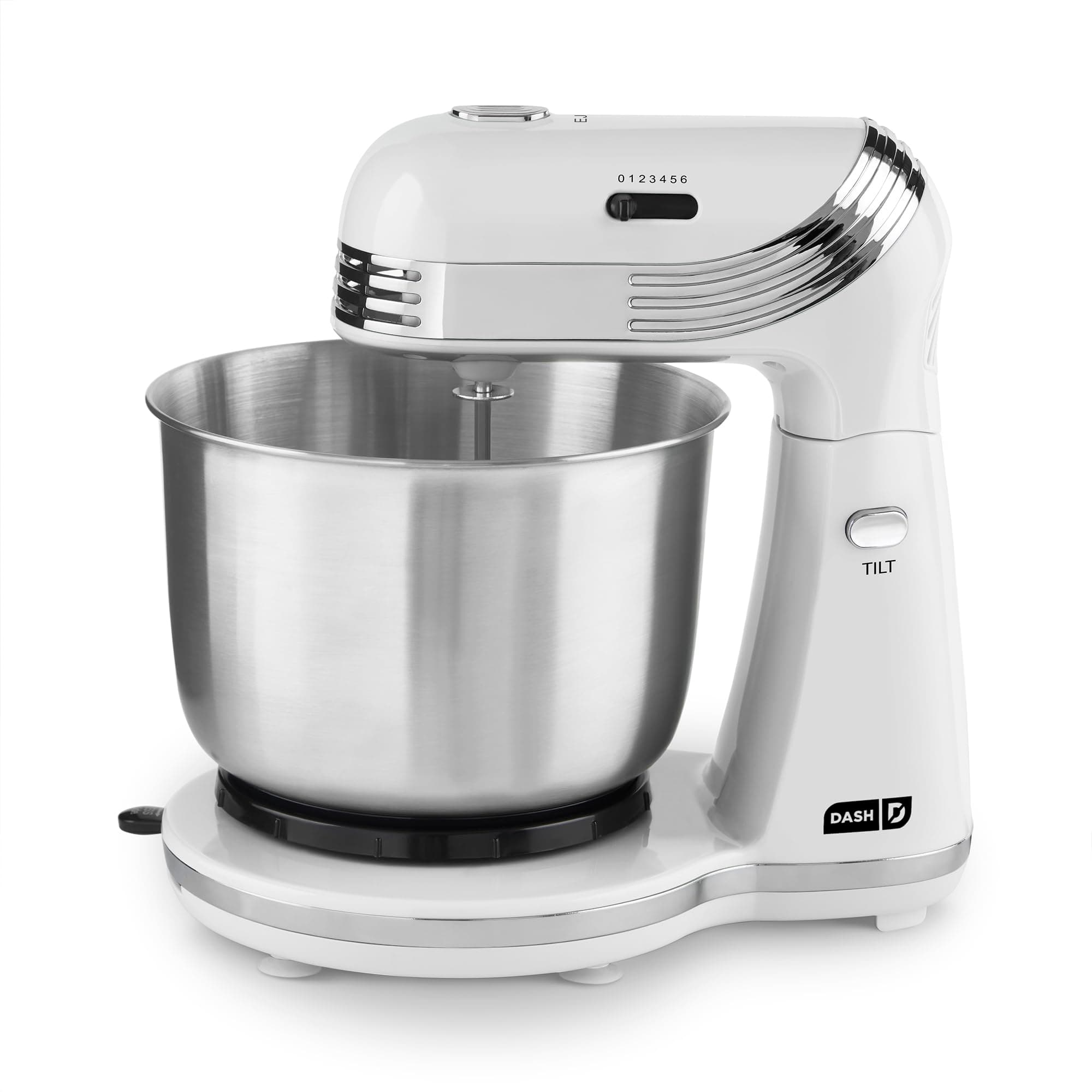 Stand Mixer (Electric Mixer for Everyday Use): 6 Speed Stand Mixer with 3 qt Stainless Steel Mixing Bowl, Dough Hooks & Mixer Beaters for Frosting, Meringues & More - White