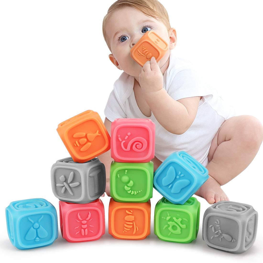 tumama Baby Toys 0-12 Month Baby Stacking Blocks,Educational Soft Squeeze Toys,Teething Chewing Toys Baby Bath Toys Toddlers 0-3 Years