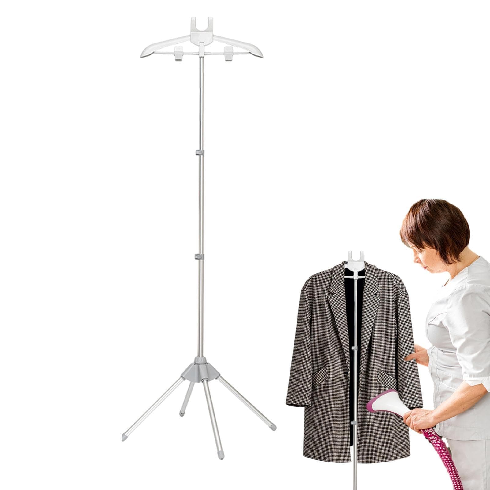 Steamer Stand - Folding Telescopic Clothes Steamer Holder, hanger for steaming clothes with Ironing Gloves,Steam rack for clothes,Handheld garment steamer rack,Clothes hanger for steam ironing
