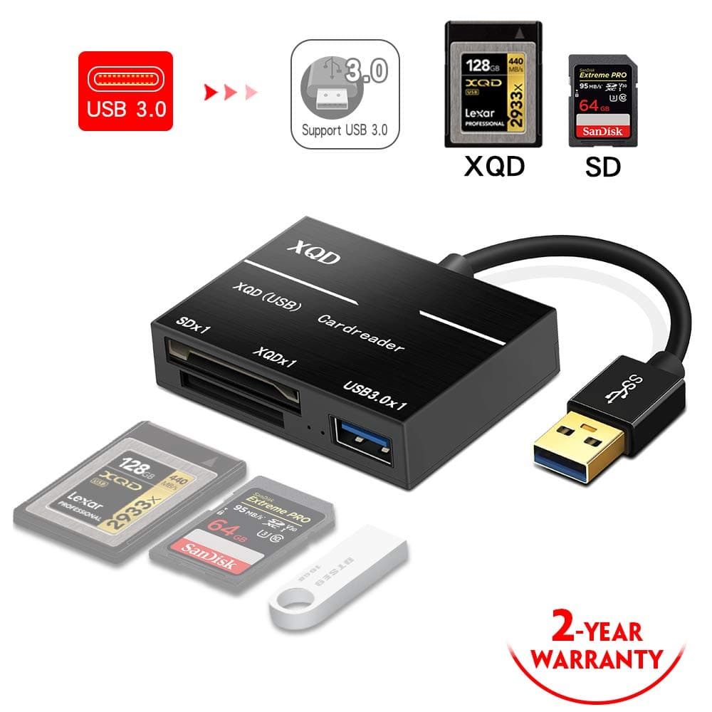 XQD Card Reader USB 3.0 SD(HC/XC) Card Reader/Write Superspeed 5Gbps Flash SD Memory Card Reader Connector with Sony XQD G Series Lexar XQD Cards USB Mark Card Compatible MacBook Windows/Mac OS System