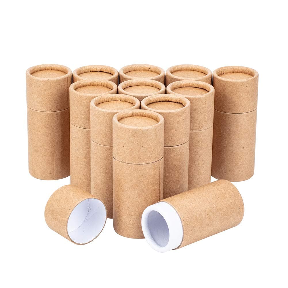 BENECREAT 12PCS 10ml BurlyWood Kraft Paperboard Tubes Round Cardboard Containers Lip Balm Tubes Cardboardfor Pencils Tea Caddy Coffee Cosmetic Crafts Christmas Festival Gift Packaging