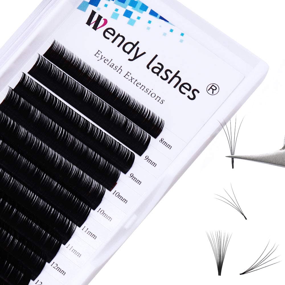 Easy Fan Lashes, C Curl 0.05mm 8-14mm Mixed, 2D 3D 5D Russian Individual Eyelash Extensions, Self Fanning Volume Lash Black, Lightweight and Flexible Synthetic Fibers(KH-0.05-C-MIX8-14)