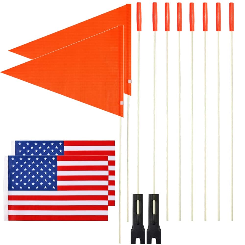 2 Pcs Upgraded Bike Flags with Pole 6 Feet High Visibility Orange Flags with Heavy Duty Fiberglass Flag Pole, Orange Flag and American Flag