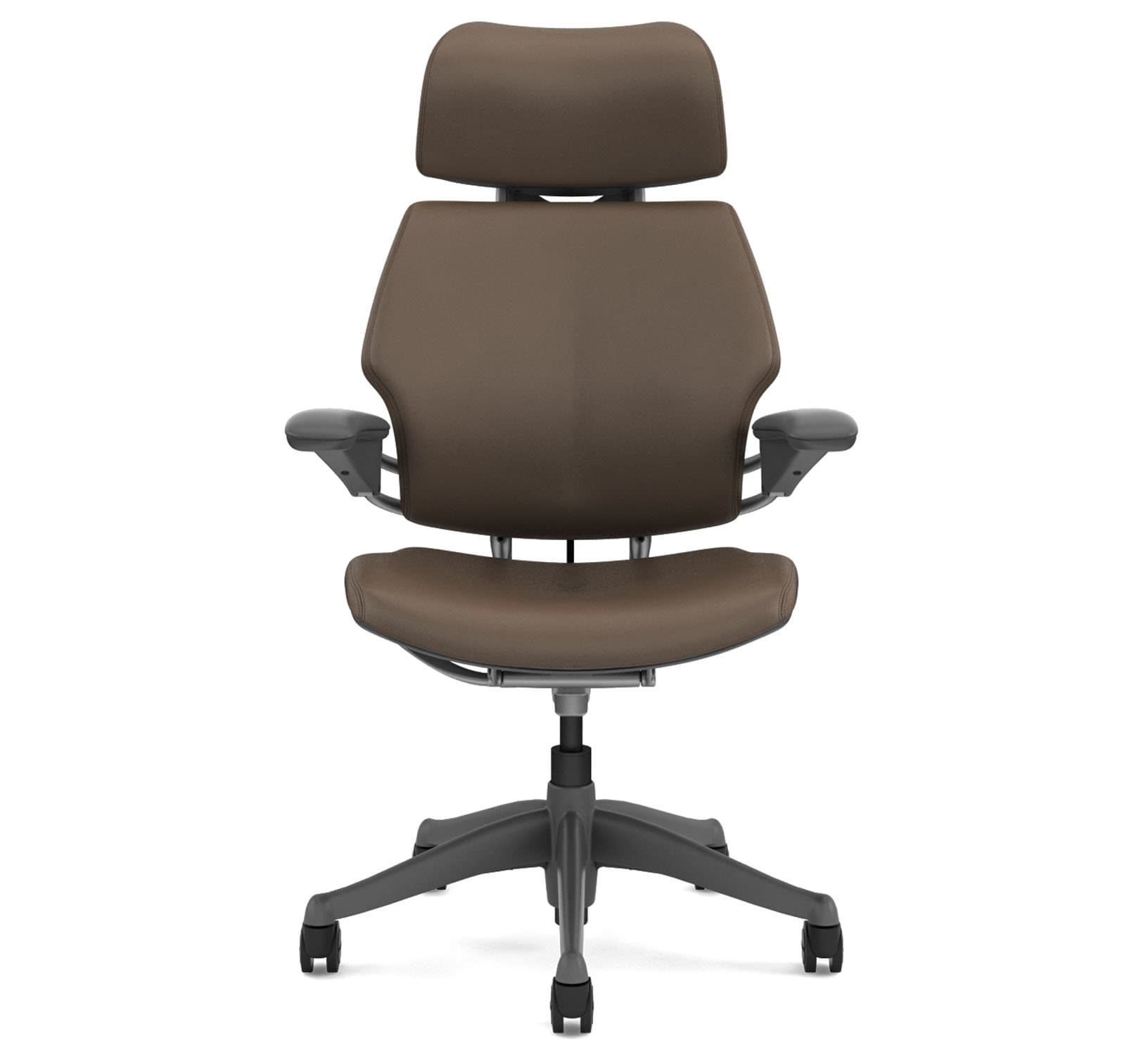 Humanscale Freedom Office Desk Chair with Headrest F213 Advanced Duron Arms Titanium Frame Bizon Miso Leather F213TQ429N - Standard Casters
