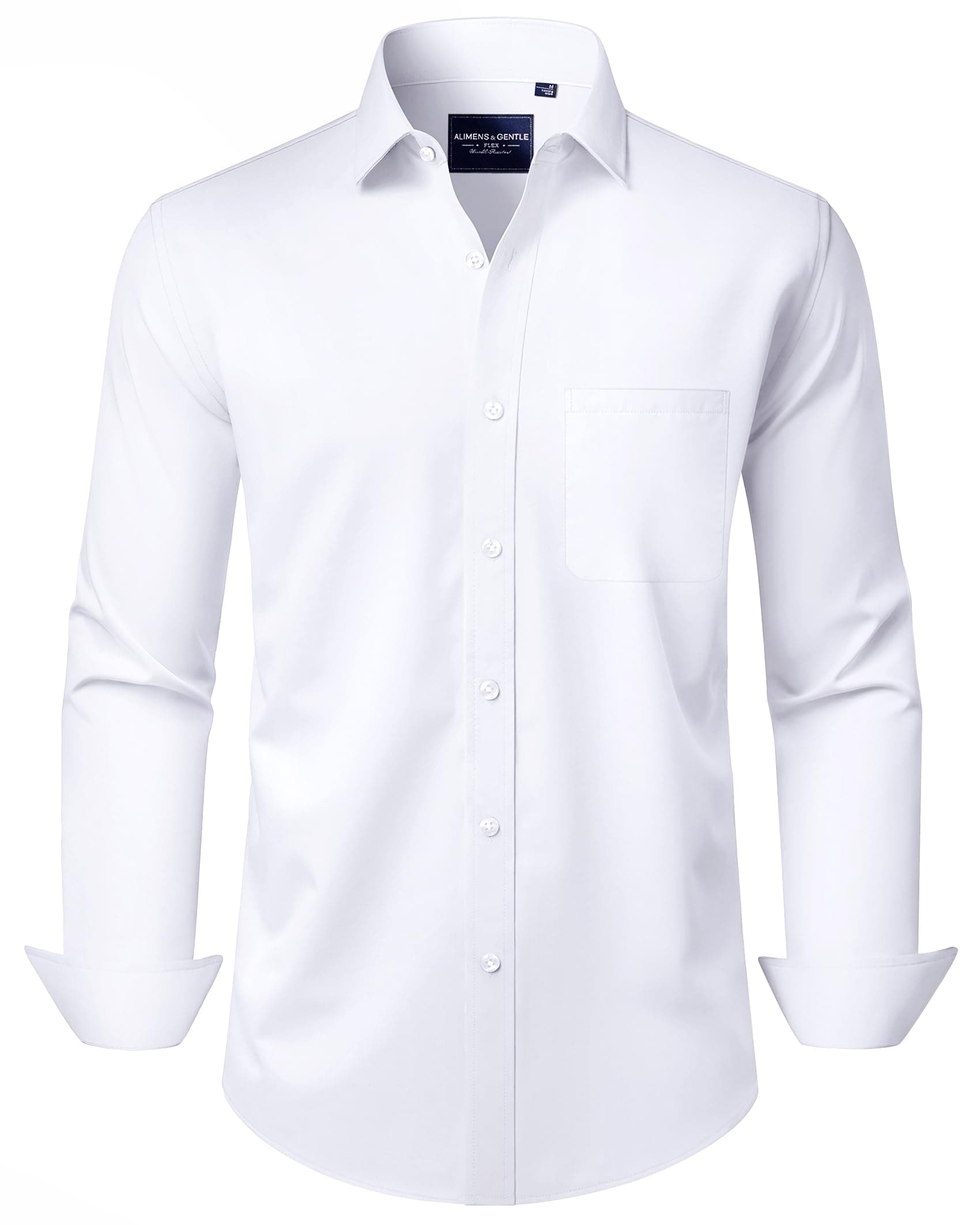 Men's Dress Shirts Long Sleeve Wrinkle-Free Stretch Shirts Solid Formal Button Down Shirt with Pocket