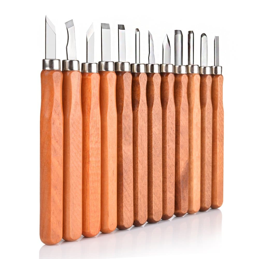 AUSTY 12 Set Beginners Wood Carving Tools Hand Chisels Carving Knives Kit for General Wood Carving Projects as Carving Wood, Resin and Clay,Soapstone, Pumpkin, Fruit, Vegetables