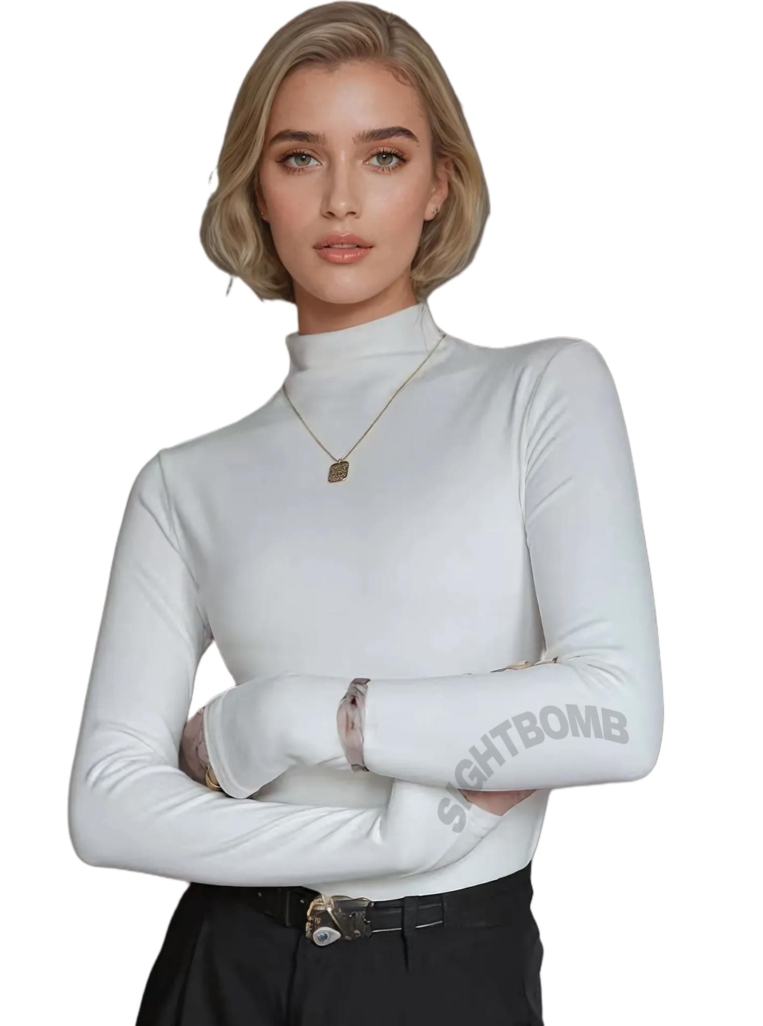 SIGHTBOMB Ultra Soft Feather Touch Micro Fiber Turtle Neck Cuddle TEE Fullsleeve Tops for Women