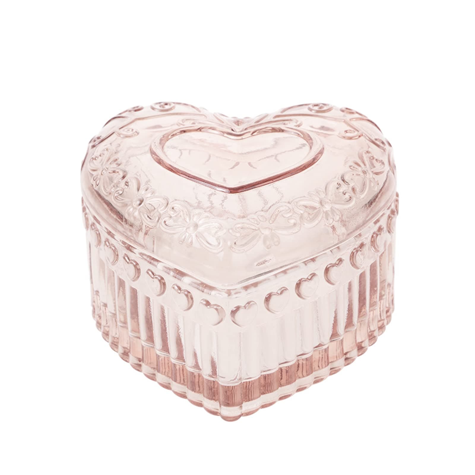Glass Jewelry Box Heart Shape Cute Box for Storage Ring Earring Trinket Vintage Jewelry Organizer Decorative Gift for Women Girls-GRB003-Pink