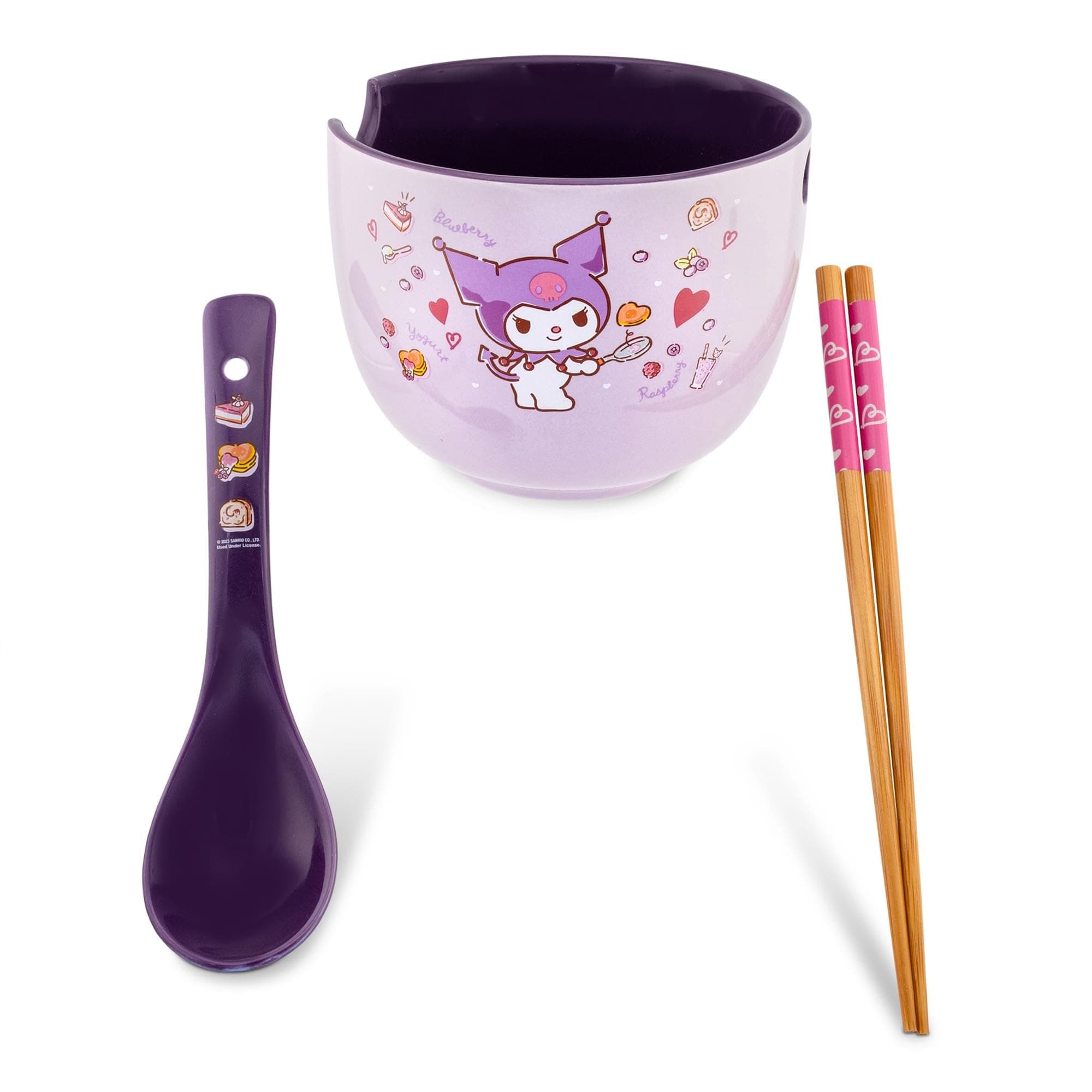 Sanrio Kuromi Ceramic Ramen Dinnerware Set | Includes 20-Ounce Noodle Bowl and Wooden Chopsticks