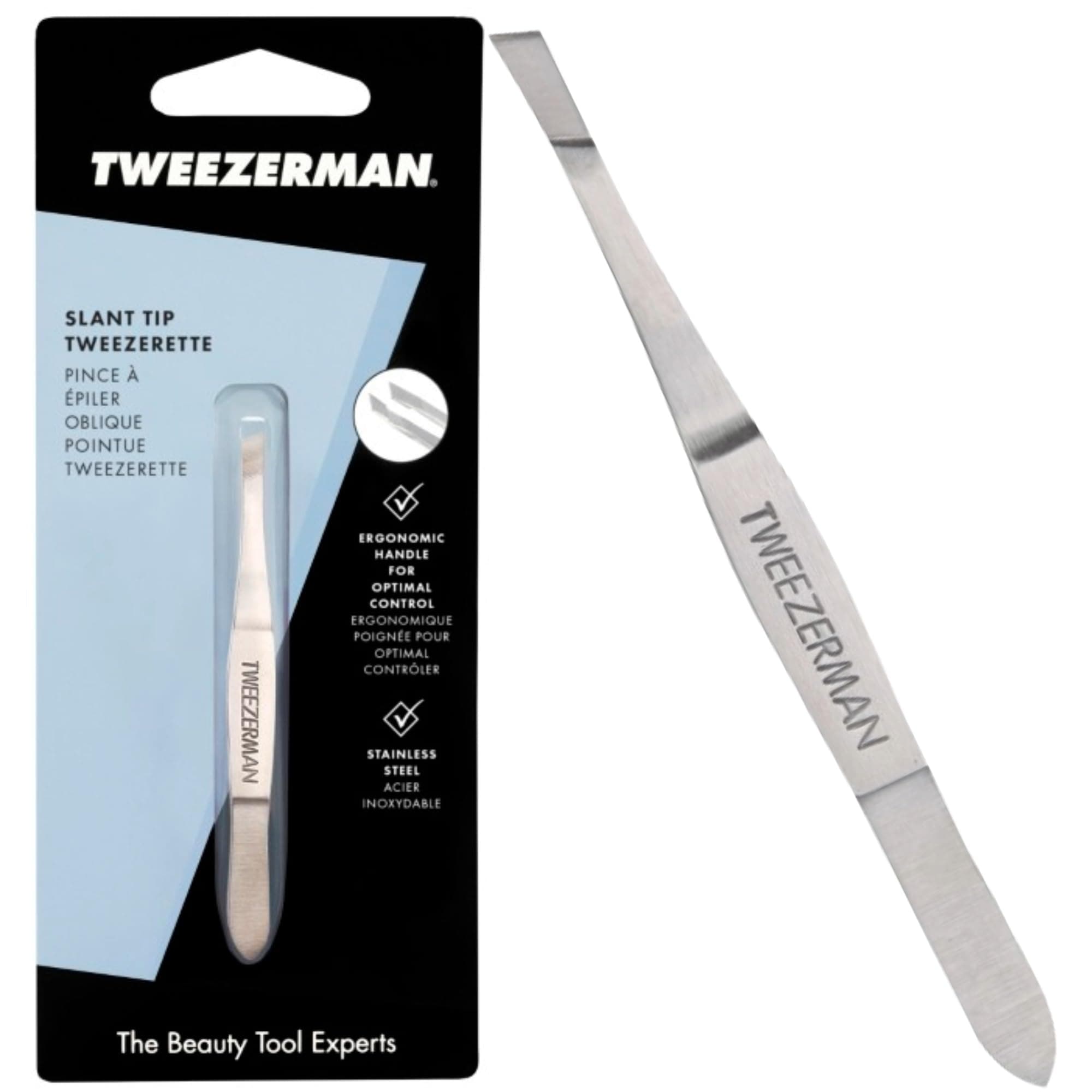 Slanted Tweezerette, Professional Stainless Steel Precision Tweezers for Facial Hair and Eyebrows, (Pack of 1)