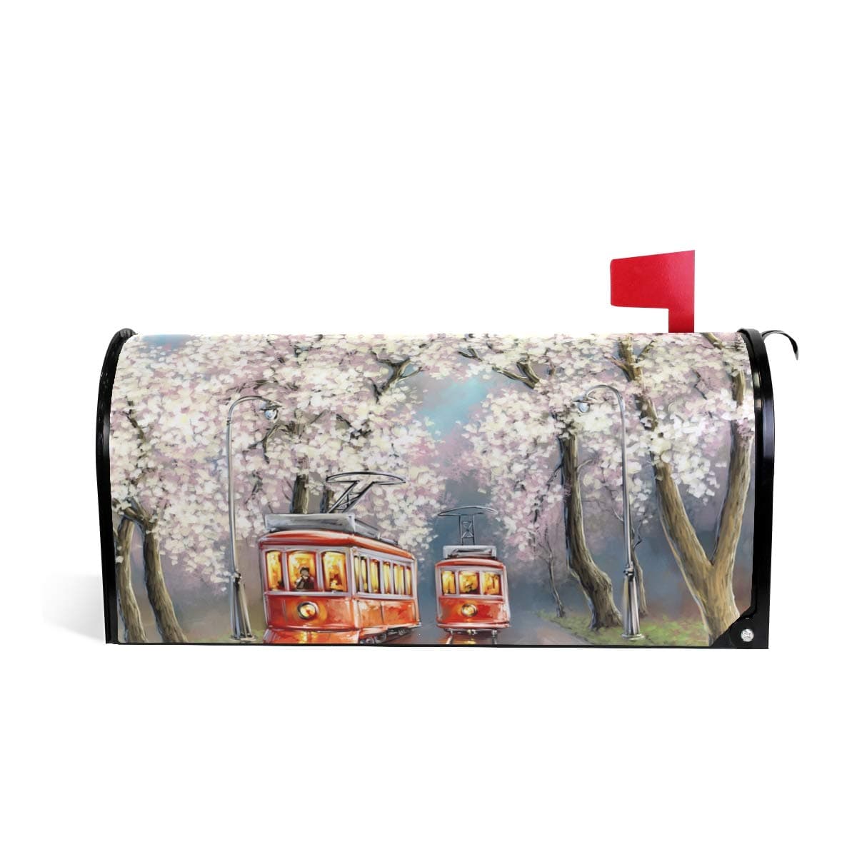 UMIRIKO Mailbox Cover Magnetic Standard Size Japan Railway Train Cherry Blossoms Oil Painting Mailbox Wraps Post Letter Box Cover Garden Decor for Outdoor 21 x 18 Inch 2020179