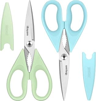Kitchen Shears, iBayam Kitchen Scissors All Purpose Heavy Duty Meat Scissors Poultry Shears, Dishwasher Safe Food Cooking Scissor Stainless Steel Utility Scissor, 2-Pack, Light Blue, Pistachio