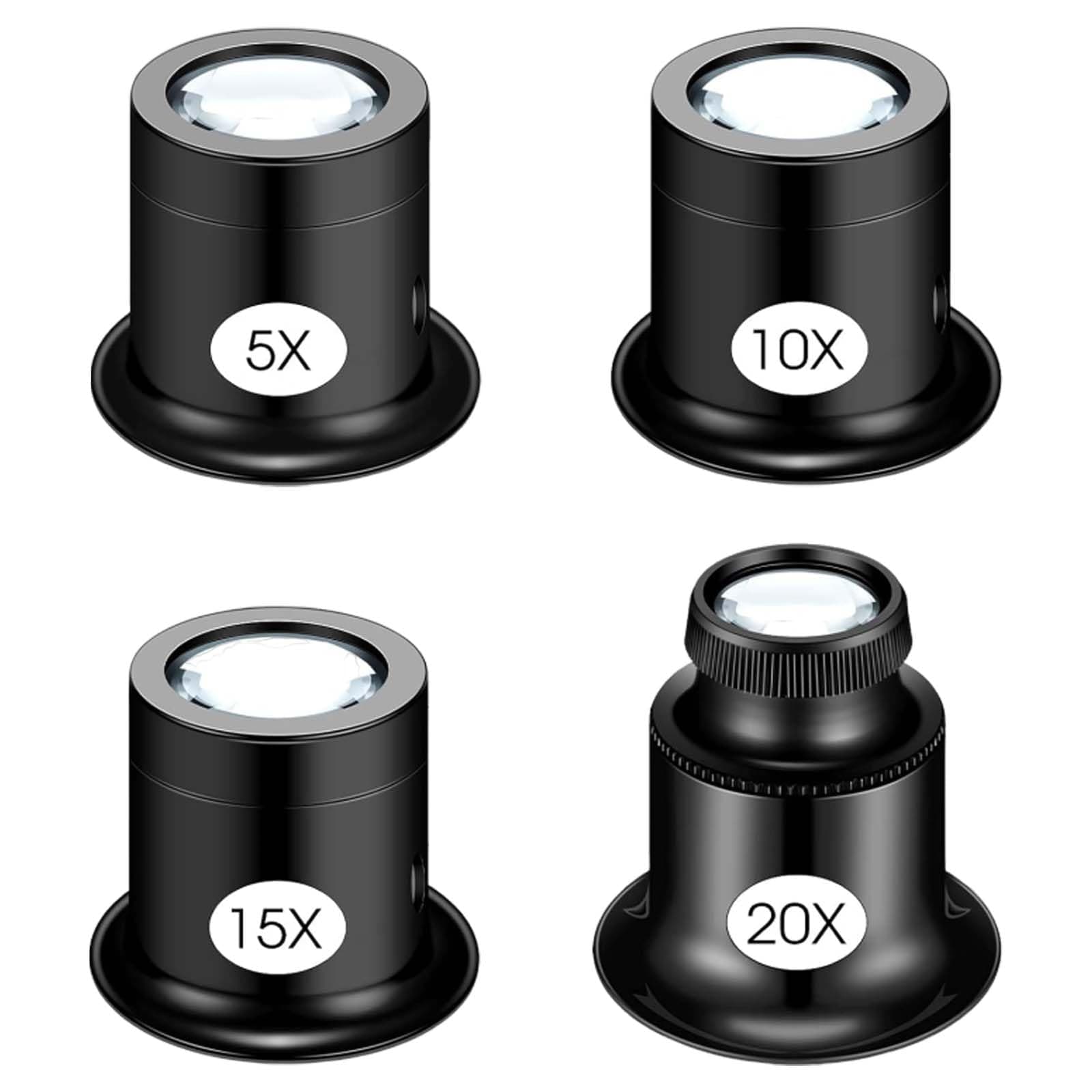 ZISHAN 4 Pcs Jewellers Loupe, Jewellers Magnifying Glass Watchmakers Eye Glass, Loupe Magnifier Jewellery Magnifying Glass Jewellers Eyeglass for Jewelry, Coins, Rocks, Stamps(5X 10X 15X 20X)
