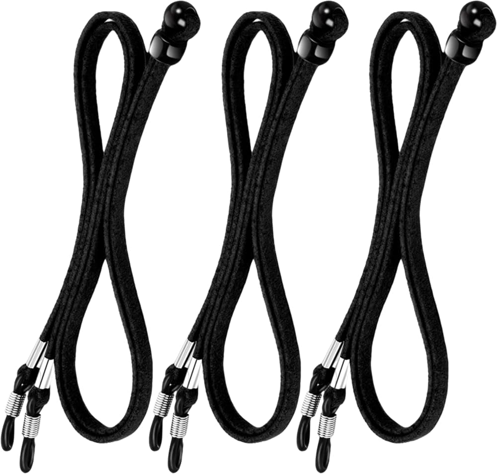 3 Pcs Black Glasses Straps Unisex - Universal Leather Eyeglass Chain Lanyard Non-Slip Glasses Straps Glasses Chain Adjustable Spectacle Neck Cord Glasses String Holder for Men and Women