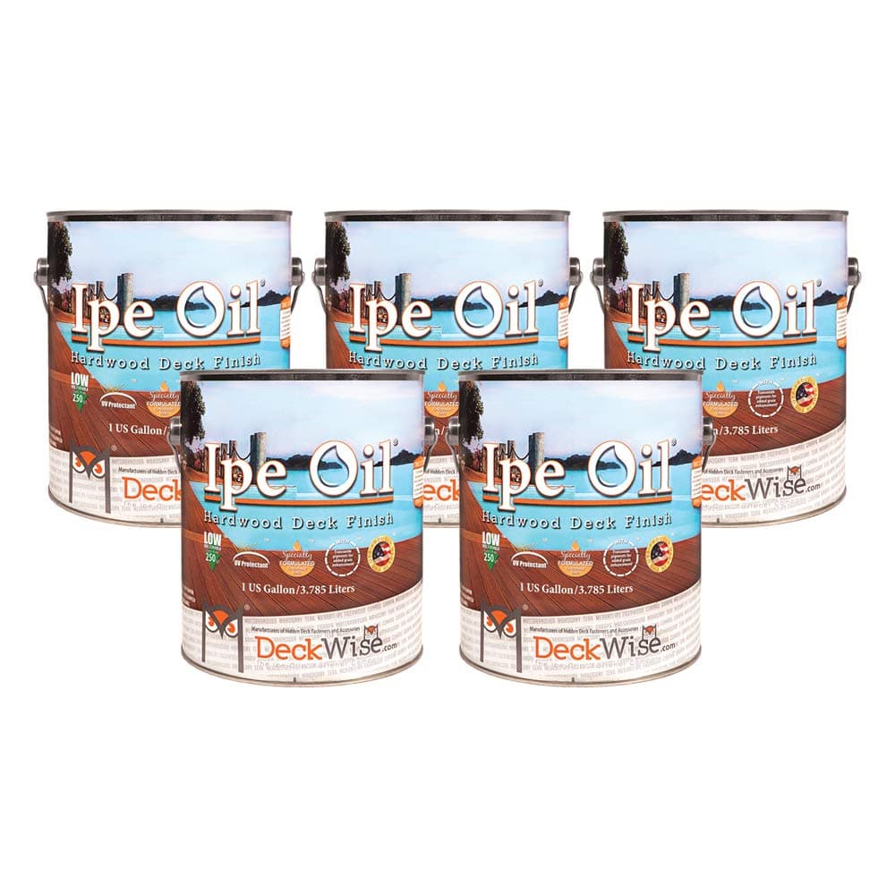 DeckWise Ipe Oil Hardwood Deck Finish, UV Resistant, 5 Cans, 1 Gallon Each