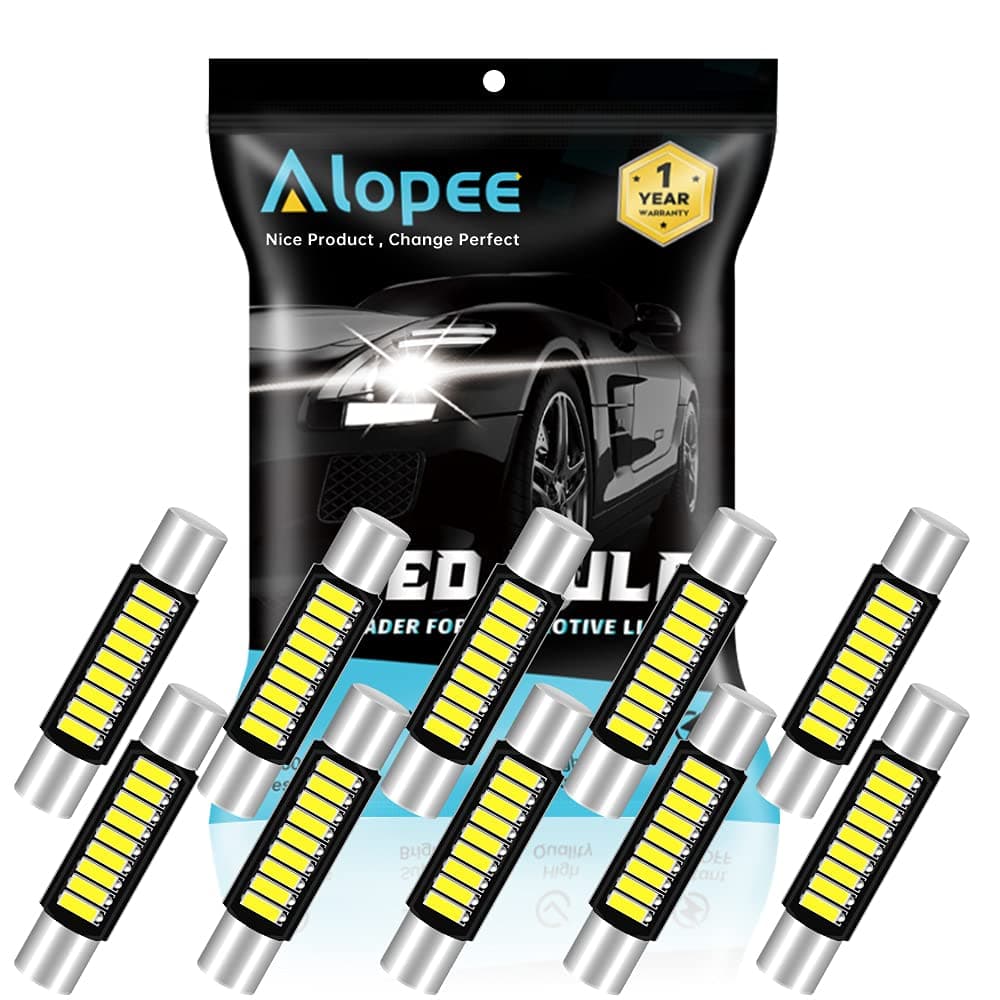 Alopee 6614 6614F LED Bulb 30mm(1.18") 31mm(1.22") 100 Lums White 9SMD 4014 Chips, 6612F LED Bulbs for Cars Interior Vanity Mirror Lights Sun Visor Lights, License Plate Light, Pack of 10