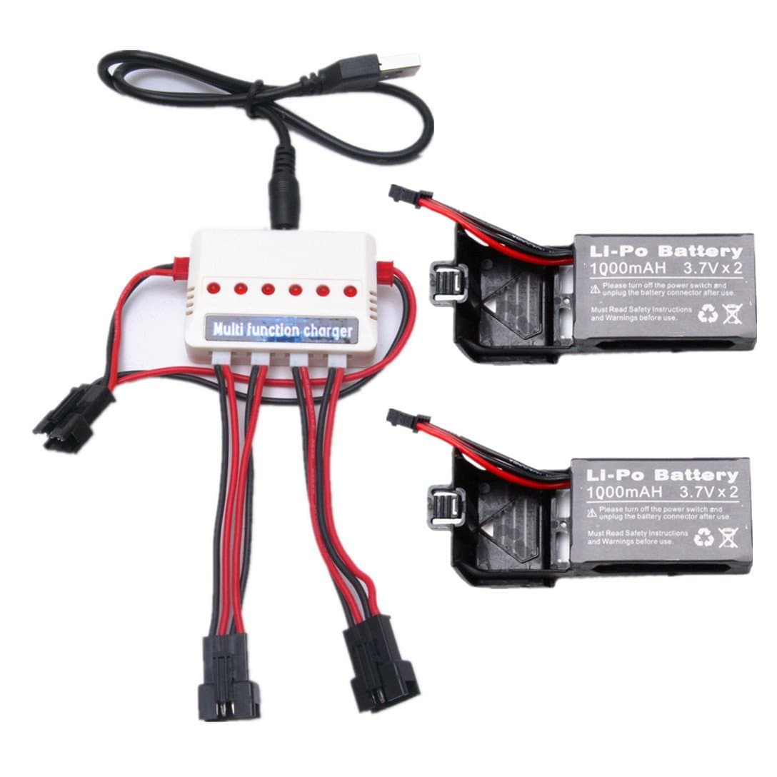 Reikirc 2pcs 3.7v 1000mah Official Battery and 1to3 Charger for UDI U842 WiFi U818S Rc Quadcopter Drone Black Spare Parts