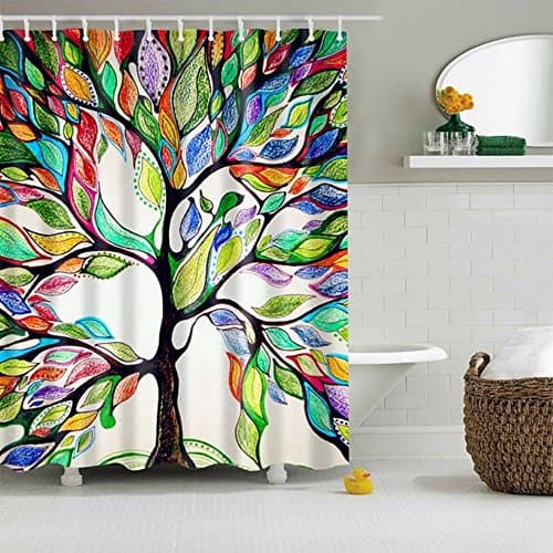 Saleward Shower Curtain, Tree of Life Fabric Colorful Shower Curtain with 12 Ring Hooks - Waterproof Polyester Fabric, Non-Toxic, No Smelling, 180180cm
