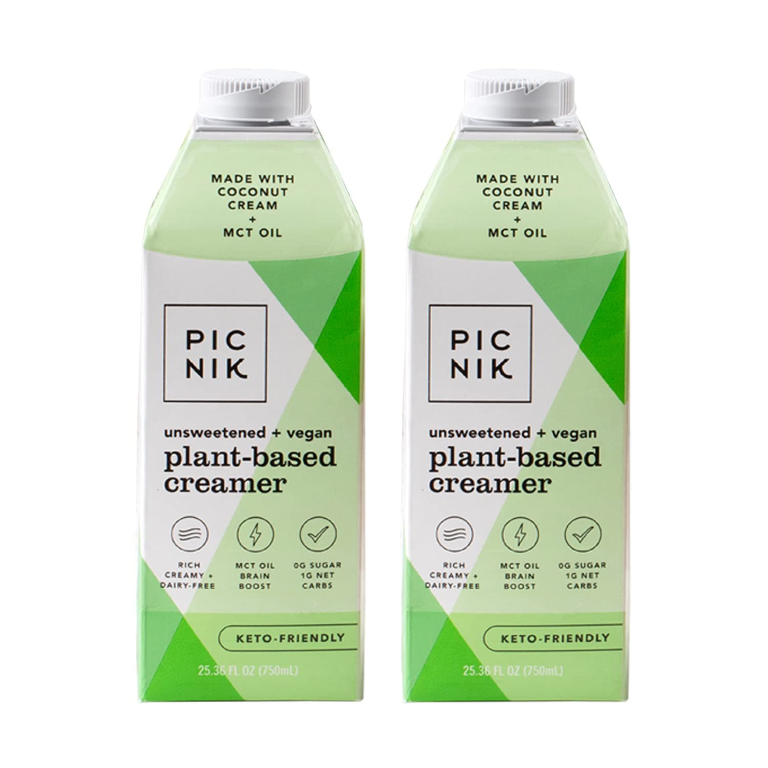 Picnik Plant-Based Functional Coffee Creamer (25.35 oz 2-pack) | Vegan with MCT Oil Brain Boost, Unflavored and Unsweetened | Dairy-Free, Keto, Paleo, Non-GMO, Sugar free | For Coffee and Vegan Recipes