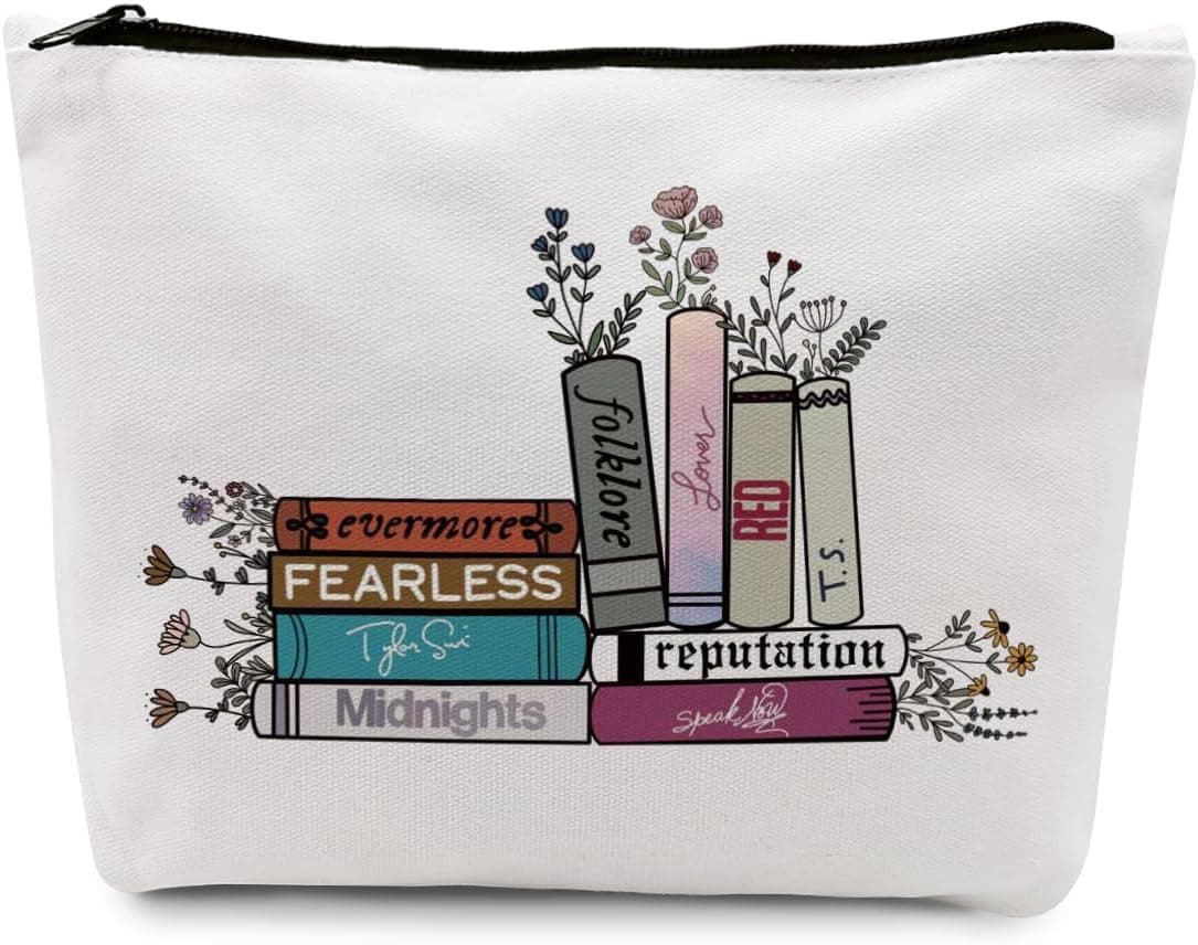 Taylor Swift Makeup & Cosmetic Big Size Bag | Best Gift for SWIFTIES | Best POP Singer Gift for Taylor Swift Lovers (Book Stack)