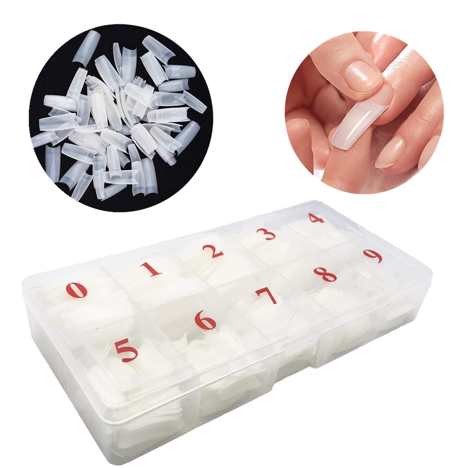 NANASO Nail Tips,500pcs Natural French Nail Tip,Acrylic Half Cover False Nails Tips With Box for Nail Salon Nail Art and Home DIY Nail Art, 10 Sizes