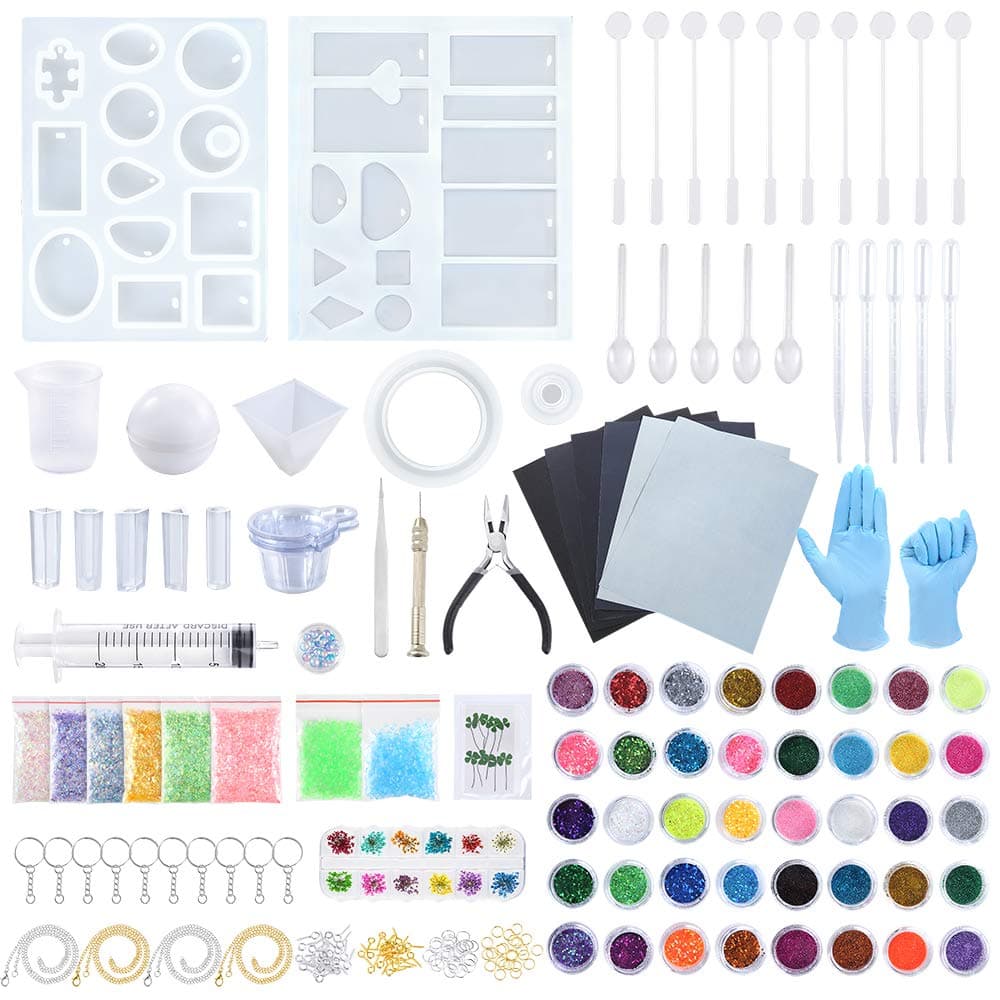 Sntieecr 223 PCS Epoxy Resin Jewelry Making Kit, Resin Silicone Casting Molds, Dry Flowers, Fine Glitter, Practical Tools, Adults DIY Jewelry Making, Art & Craft