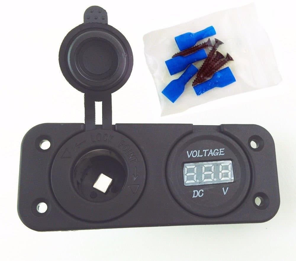 Waterproof Socket Power Outlet Volt Meter Panel Mount Marine 12/24 V Voltmeter