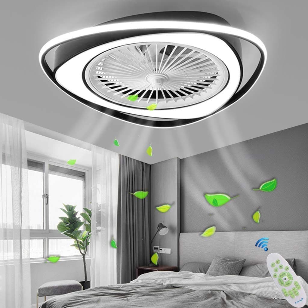 LED Ceiling Light Fan Modern Nordic Dimmable Ceiling Lamp Fan Ultra-Thin Invisible 32W Fan Chandelier Adjustable Wind Speed Ultra-Quiet Bedroom Living Room Fan Ceiling Lighting (Ø55CM),Pink
