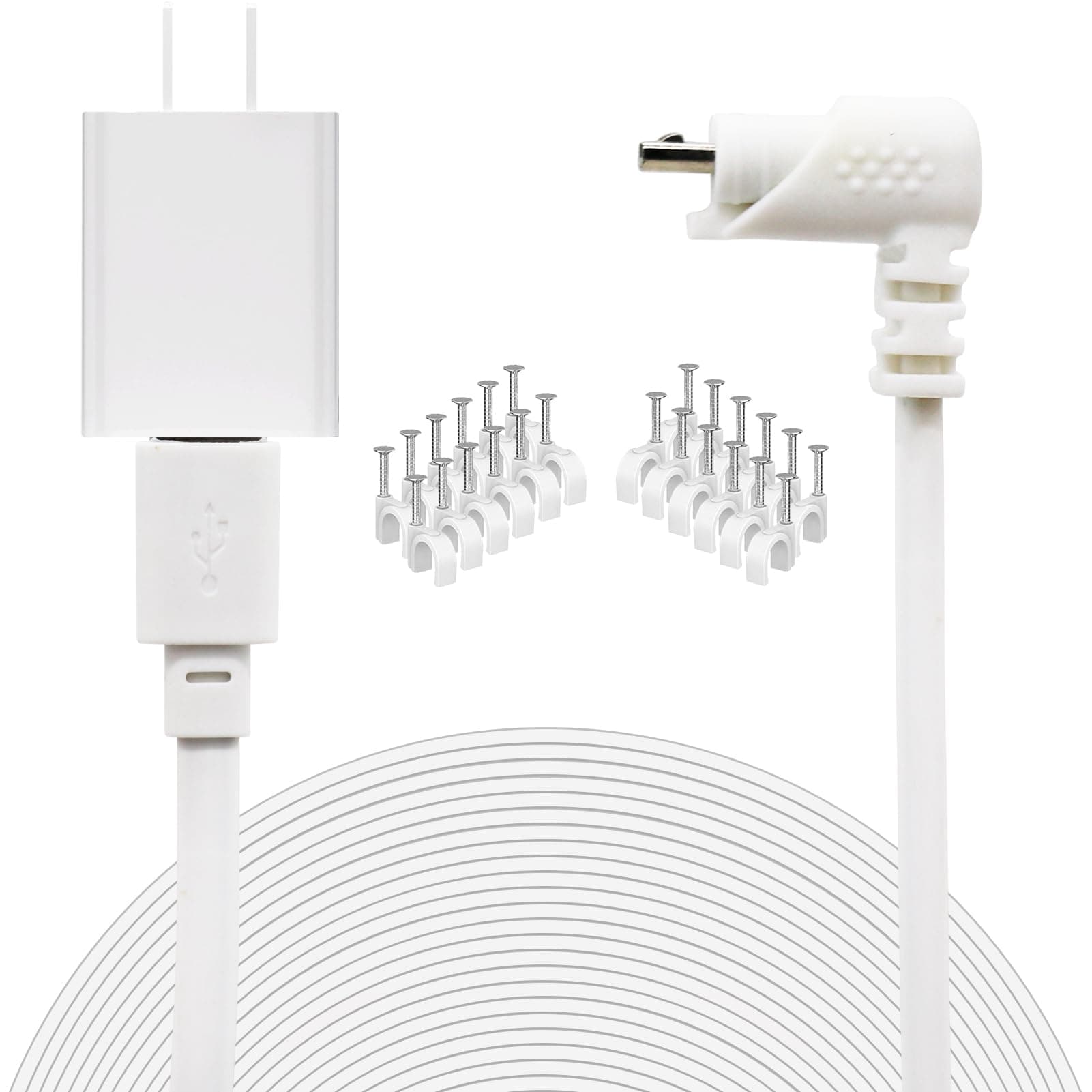 SEEHOM25ft/7.6m Charger Replacement for Arlo Pro and Arlo Pro 2 Camera Arlo Essential Spotlight Cam Power Adapter Indoor Outdoor Charging Cable Weatherproof Cord 5V Flat White