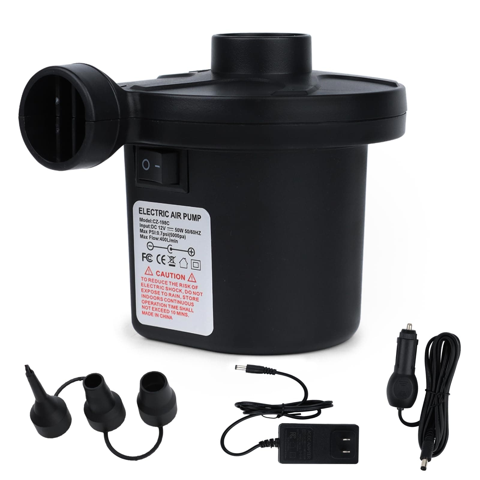 Electric Pump for Inflatables Air Mattress Pump Air Bed Pool Toy Raft Boat Quick Fill Electric Air Pump Black (AC/DC Pump(50W))