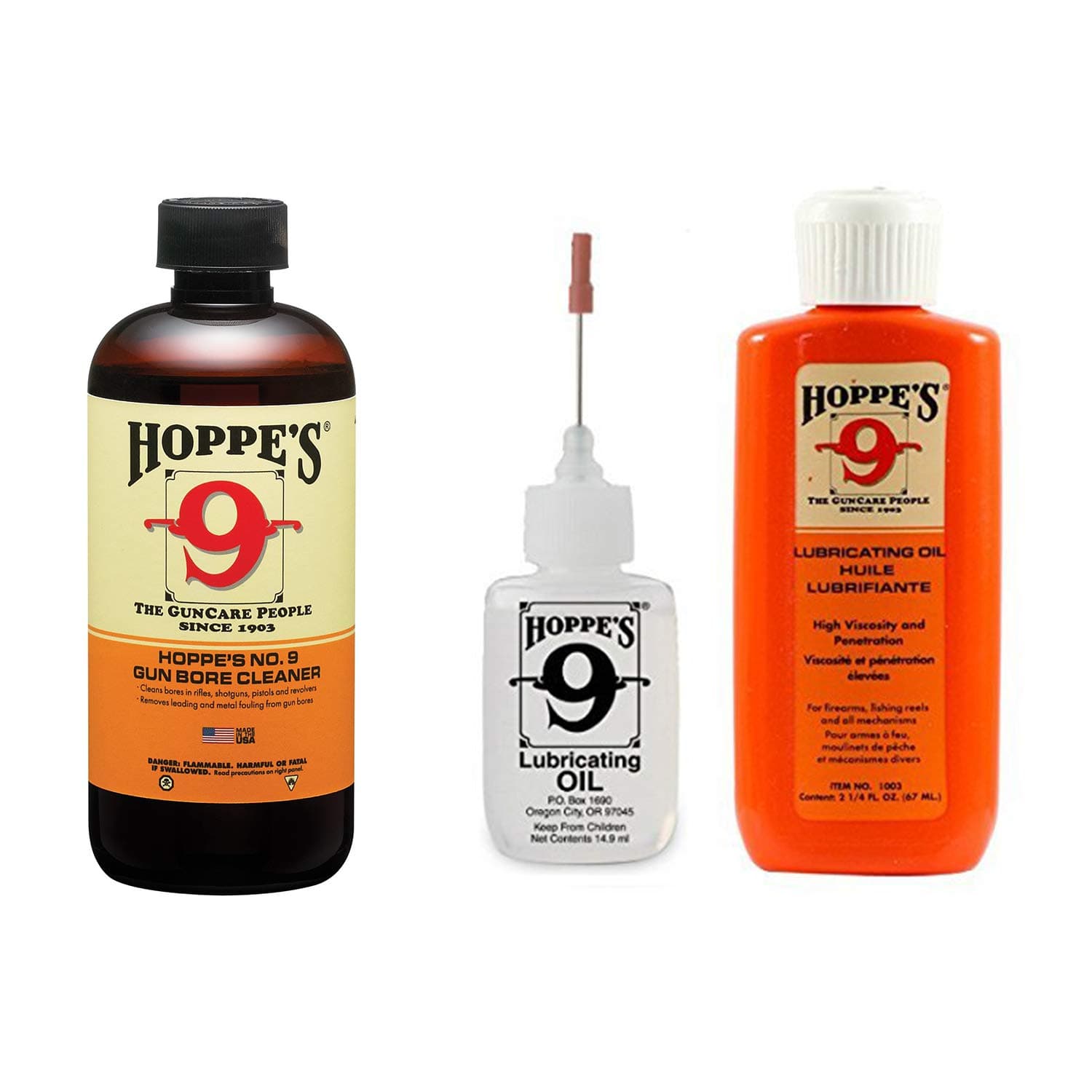Hoppe's Oil Combo Pack - No. 9 Precision Bundled with 2-1/4 oz Refill + 1-Quart Bottle