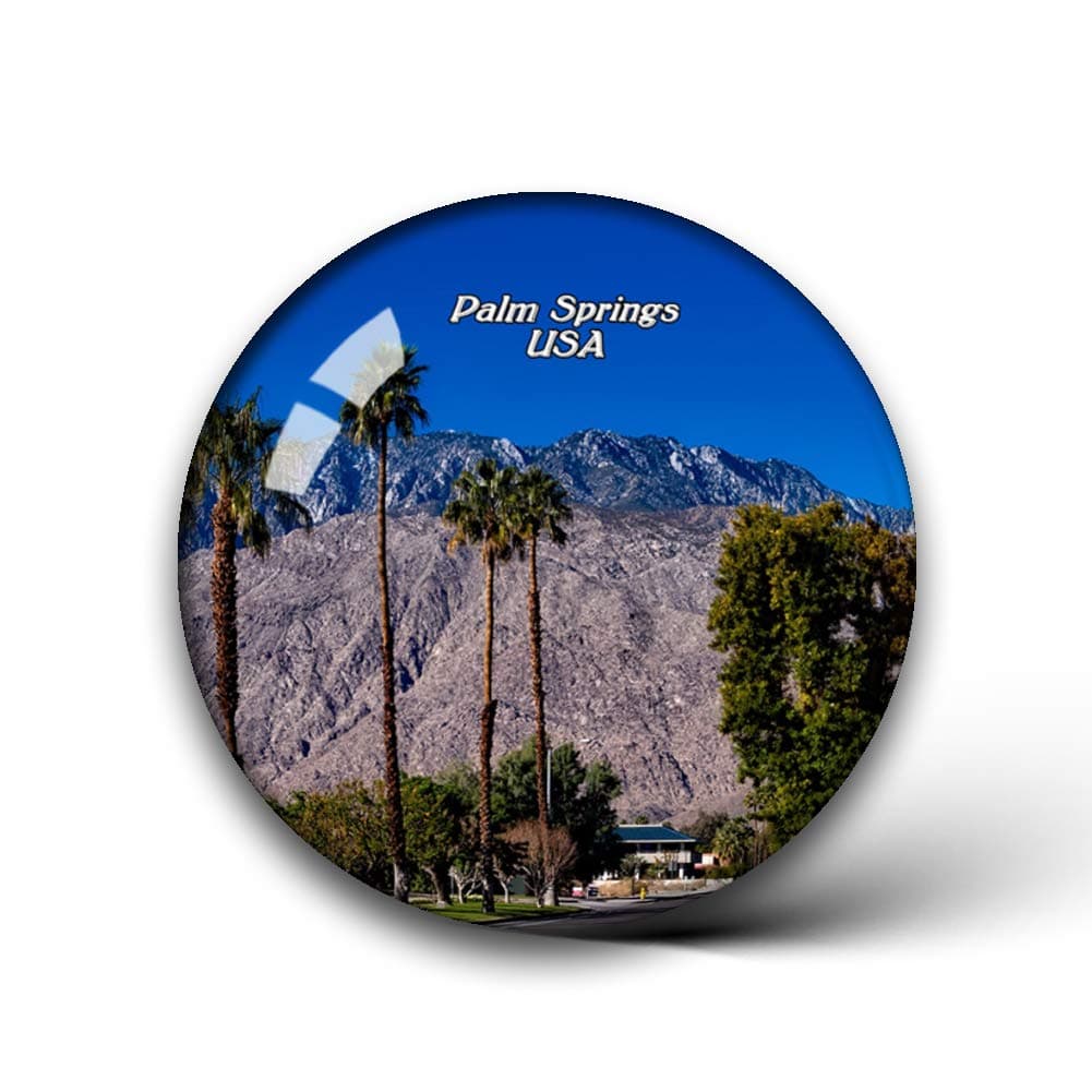 Jollin USA America San Jacinto Mountain Palm Springs Fridge Magnets Clear Crystal Glass for Refrigerator City Travel Souvenirs Funny Whiteboard Home Decorative Sticker Collection Gifts Round Magnet