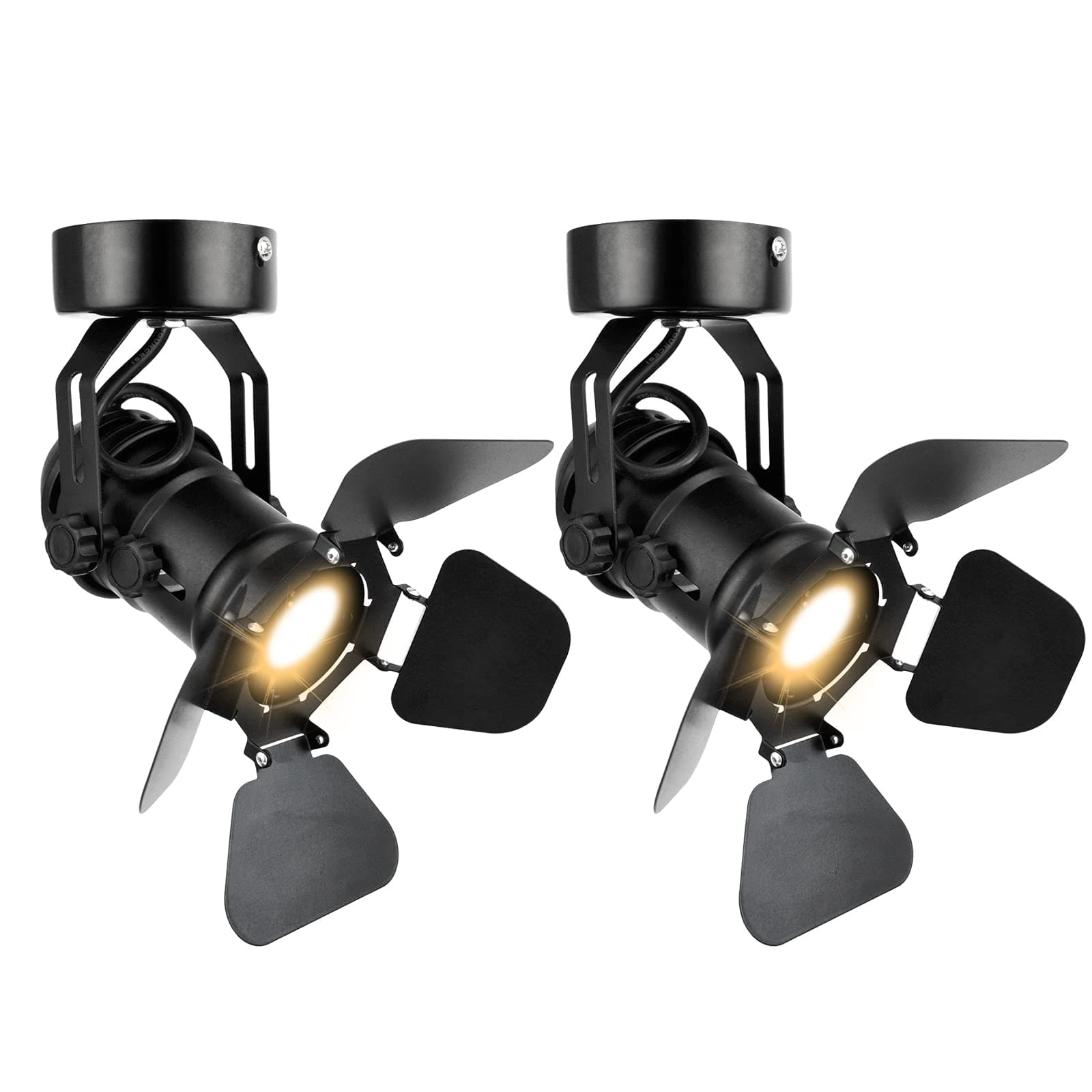 TISLYCO 2Pack Industrial Vintage Ceiling Wall Lamp, Adjustable Track Lighting Barn Door Design Black Wall ScONCES Indoor Spotlight Ceiling Spotlight for Hallway Stage Studio Theatre