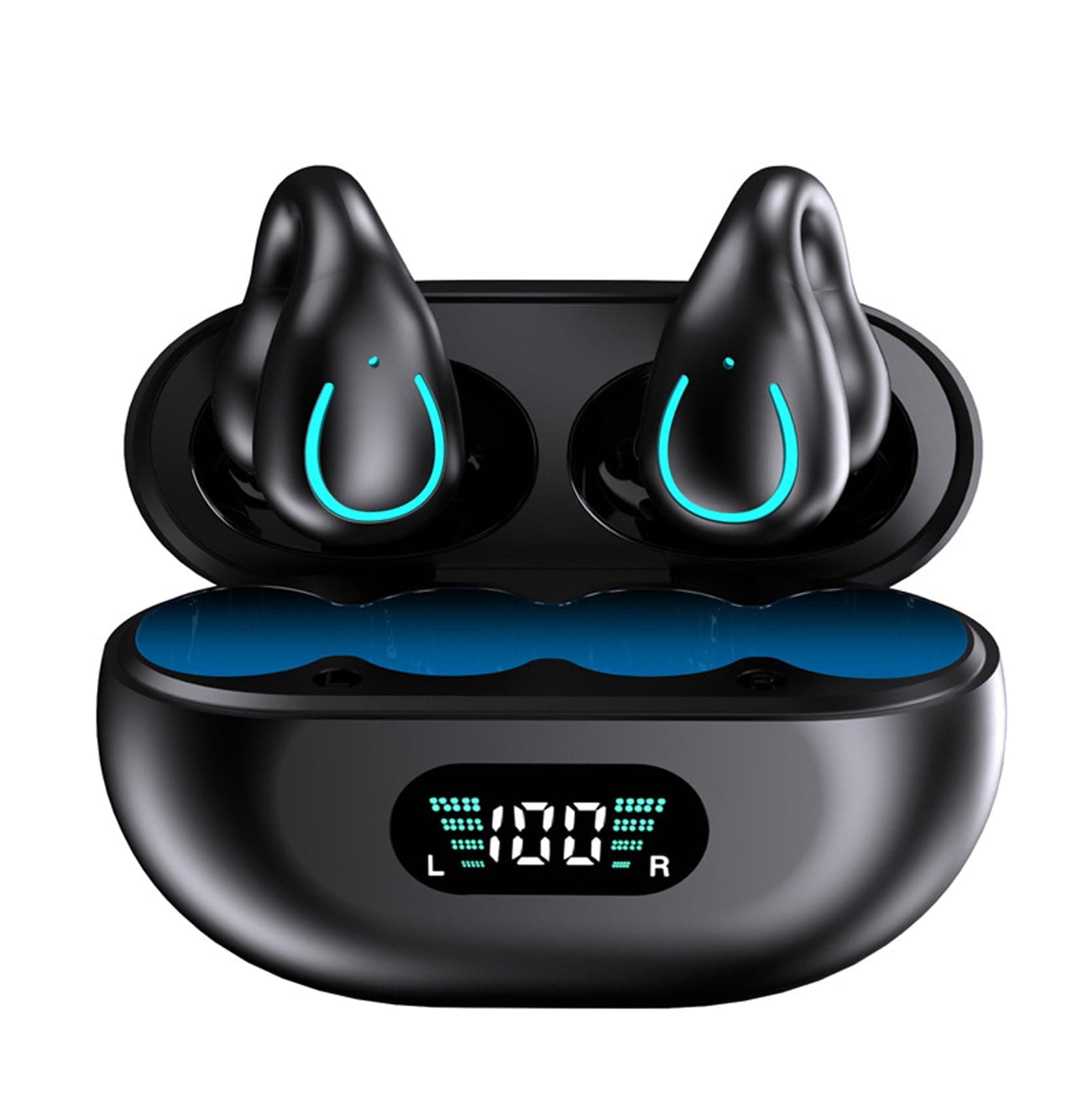 Clip On Earbuds Wireless Bluetooth V5.3 Open Ear Headphones,80 Hours Playtime with Charging Case,IPX4 Waterproof Earphones Sport Cycling Running Work Earbud Hooks