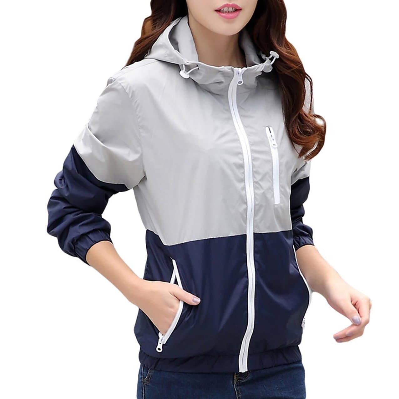 Nantersan Womens Windbreakers Light Weight Outdoor Hooded Sun Protect Windbreaker Sports Outwear Jacket Grey US Size L (Asian Size XXL)