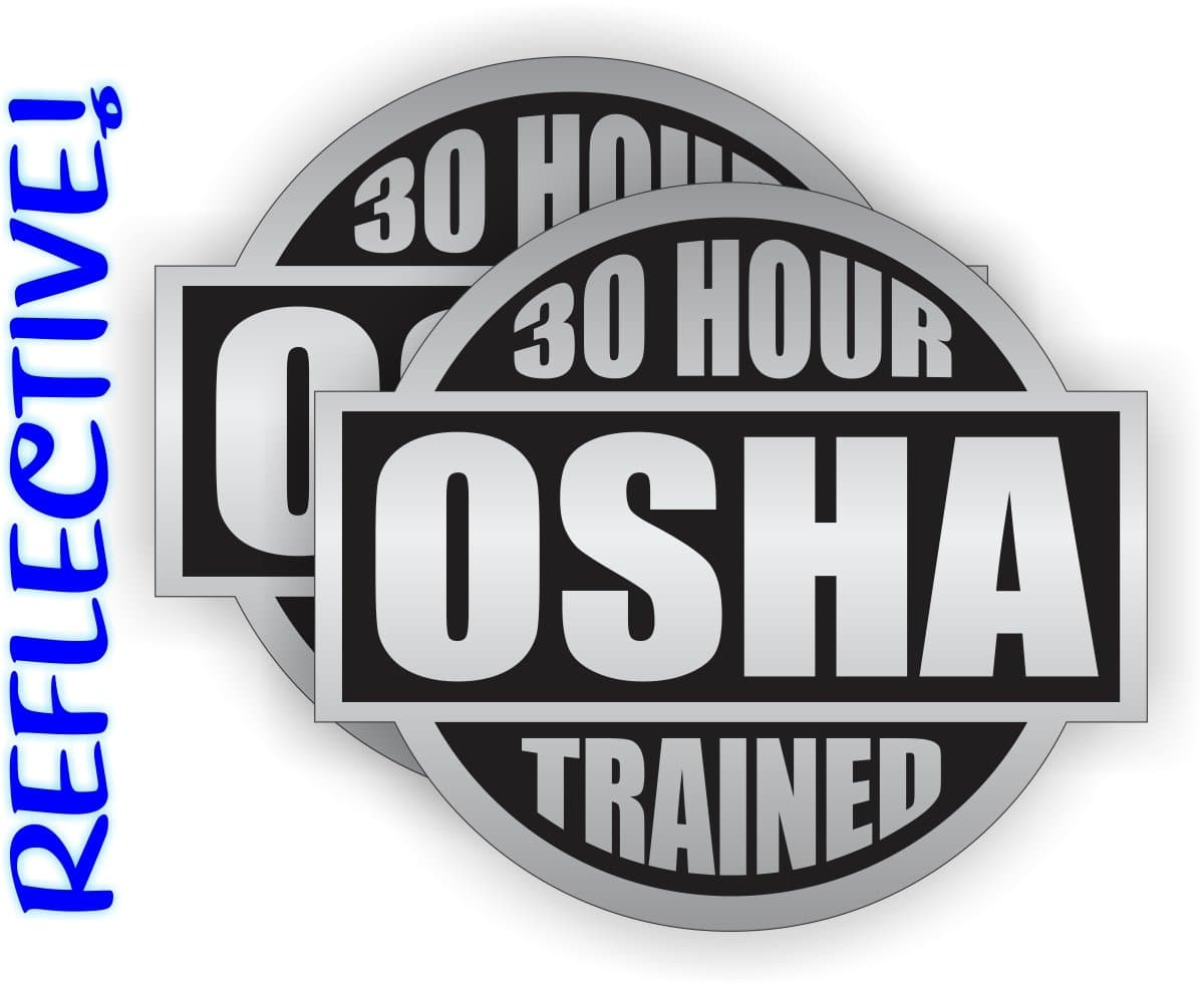 (2) REFLECTIVE 30 Hour OSHA Trained Hard Hat Stickers / Helmet Decals Labels Lunch Tool Box Safety Stickers