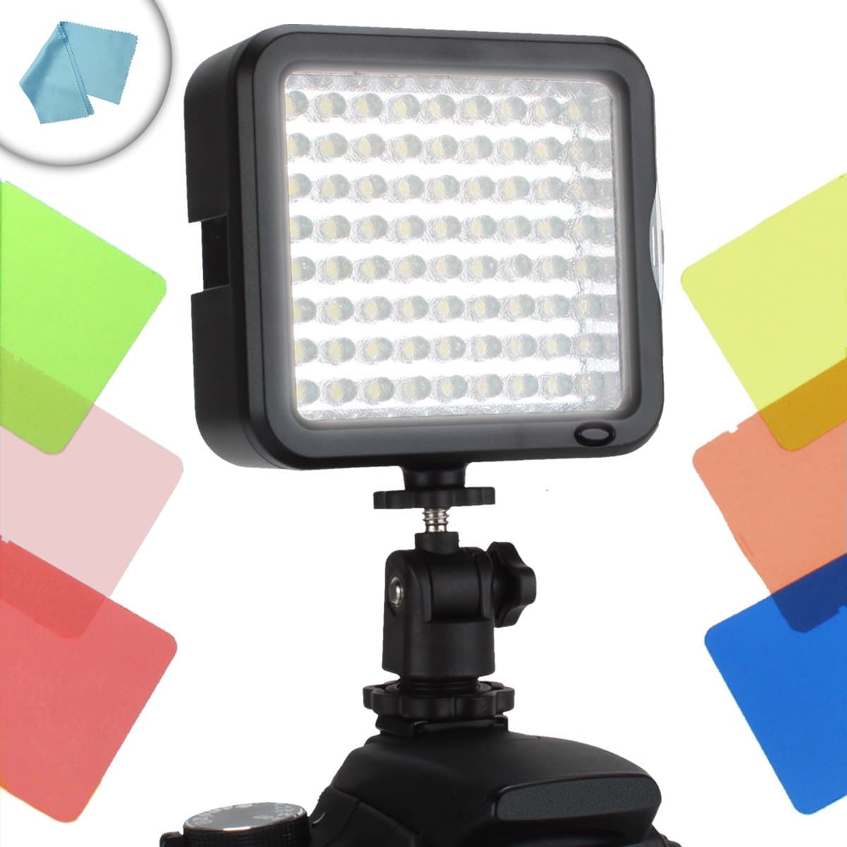 ENHANCE VidBRIGHT Camera Light Panel with 72 High-Power Dimmable LED Lights , 6 Color Filters & 3 Mount Options for Nikon D7100 , D3200 , D610 , D3100 , D5100 and More Cameras