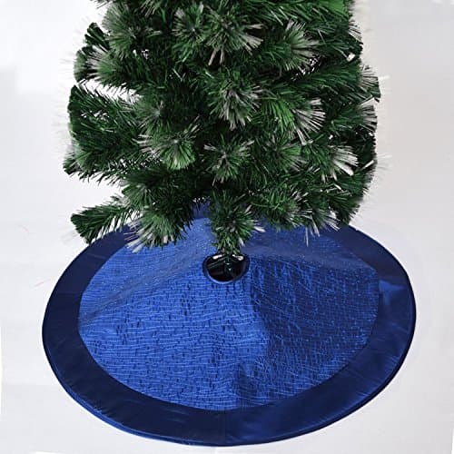 GiresHome Blue Sparkle Glitter Sequin Blingbling Center, Faux Silk Satin Border Christmas Tree Skirt,Xmas Christmas Holiday Party Decoration-50inch