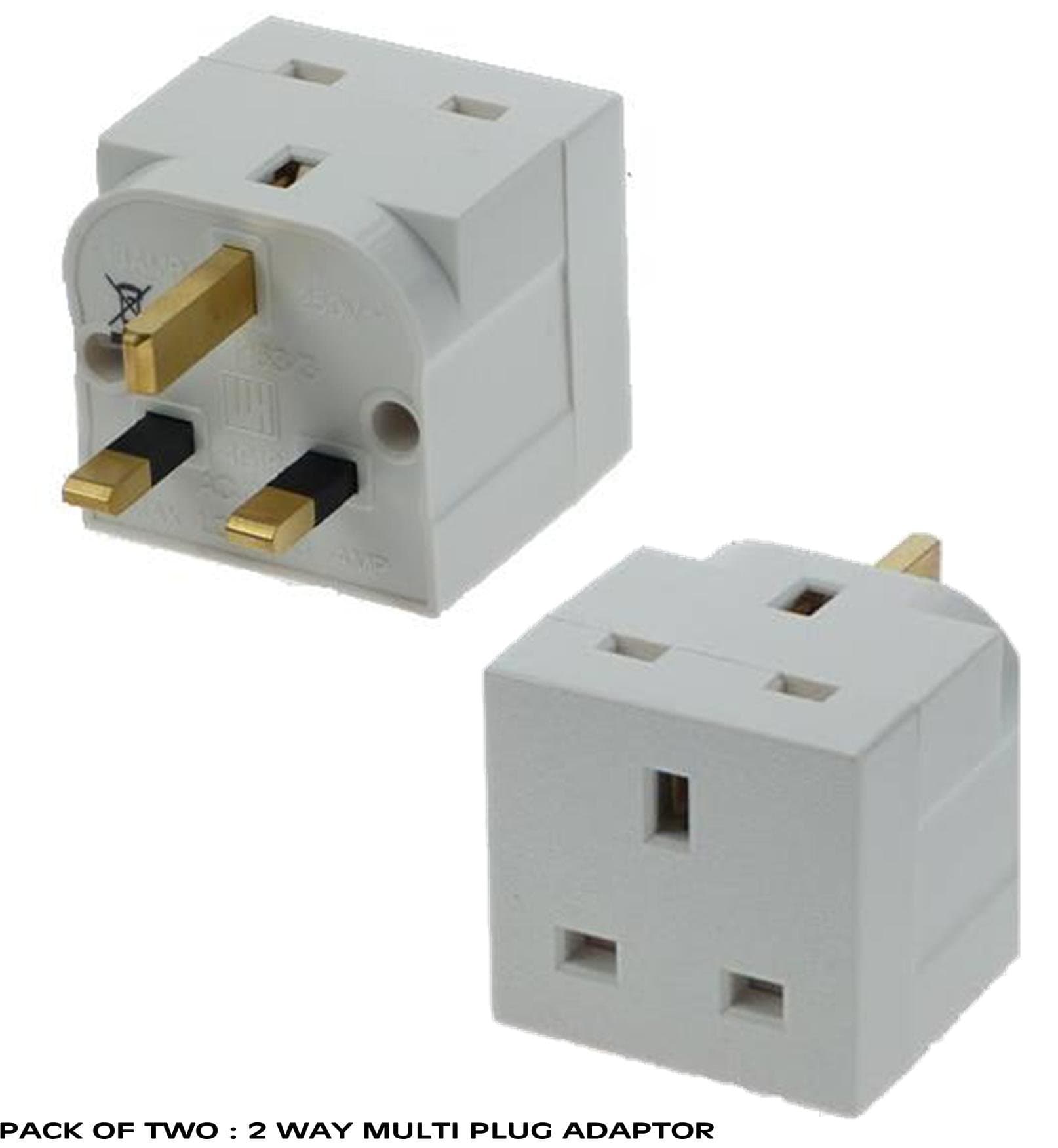 Double Pack of UK Two Way Electrical Plug Adaptor Socket