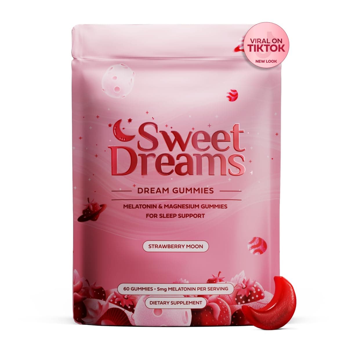 Dream Gummies Natural Sleep Aid for Adults, 5mg Melatonin, Magnesium, & L-Theanine - Vegan Gummy Supplement - Melatonin Gummies for Restful Deep Sleep Cycles (Strawberry Moon)
