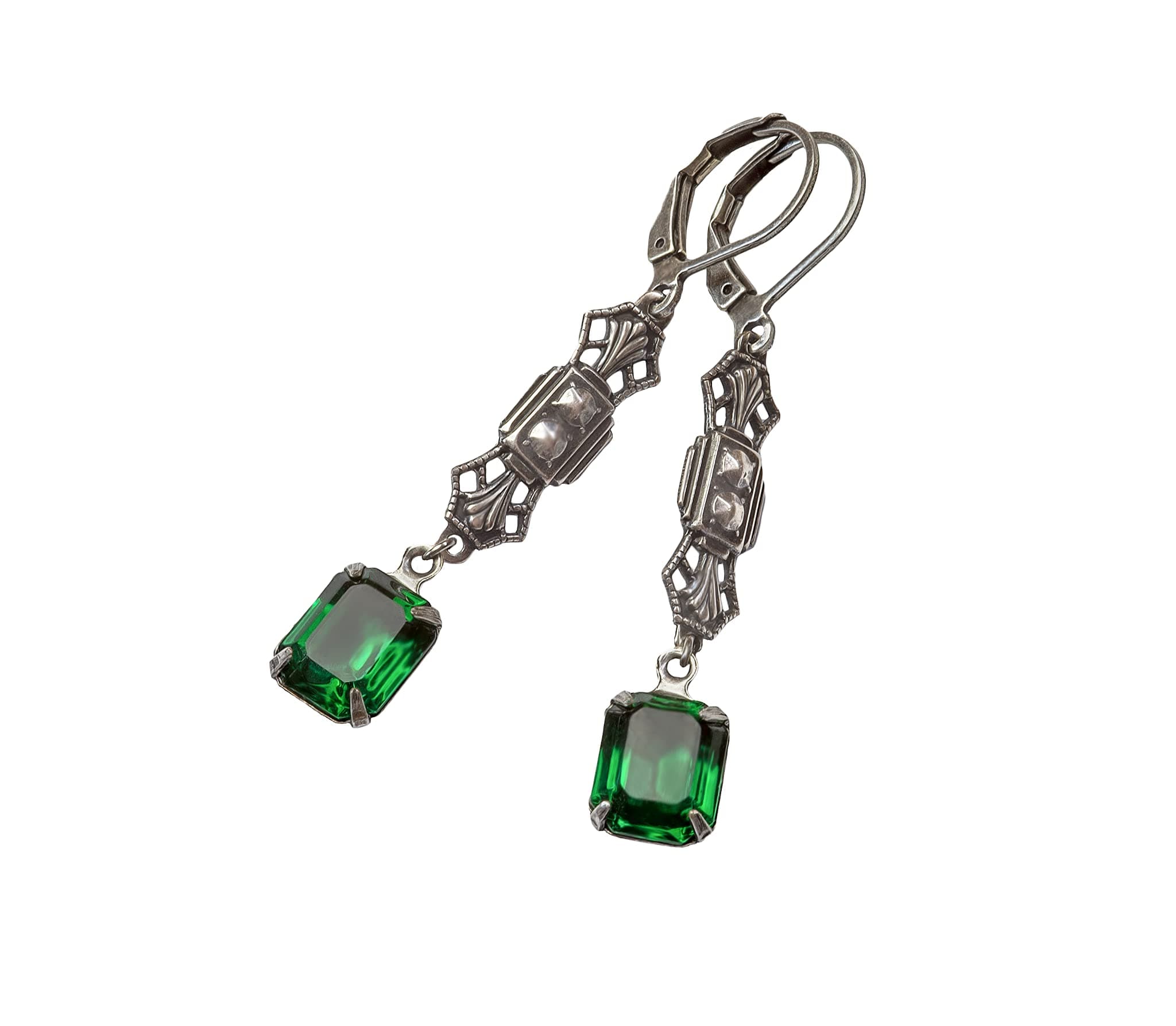 ArgentoGoldArt Deco, Edwardian style Earrings with Siam Ruby colour Crystal