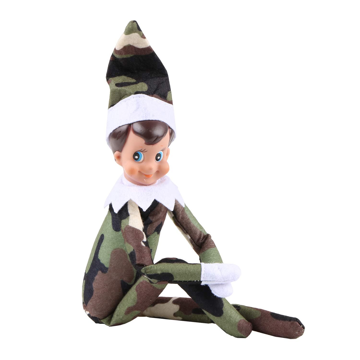 NUBAX 12'' Long Leg Soft Body Vinyl Face Plush Dolls Elf with Hat & Tag Ornaments for Christmas Holiday New Year Home Deco Decoration - Camouflage Boy