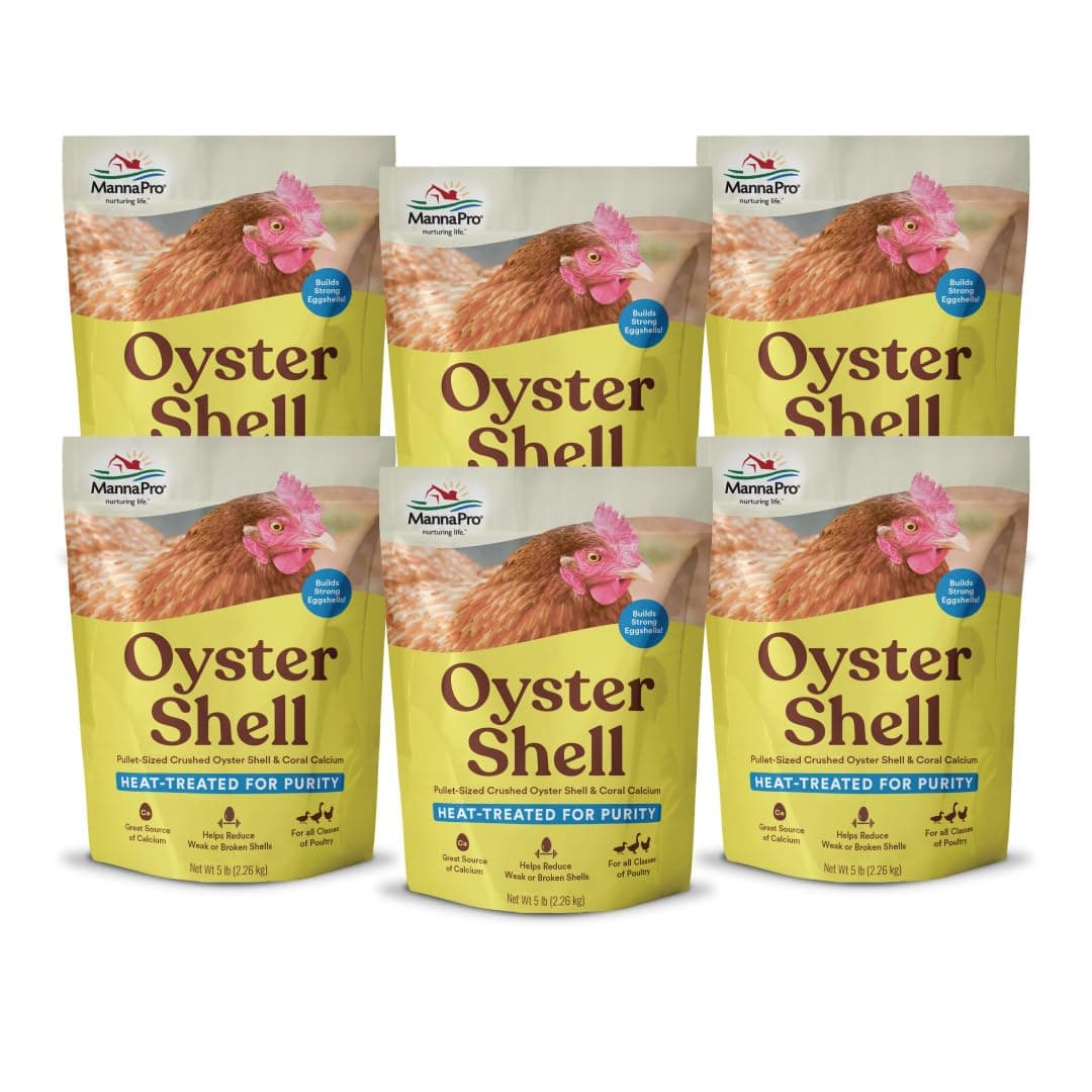 Manna Pro Crushed Oyster Shell for Laying Hens - Laying Chicken Oyster Shell - 6-Pack of 5lbs