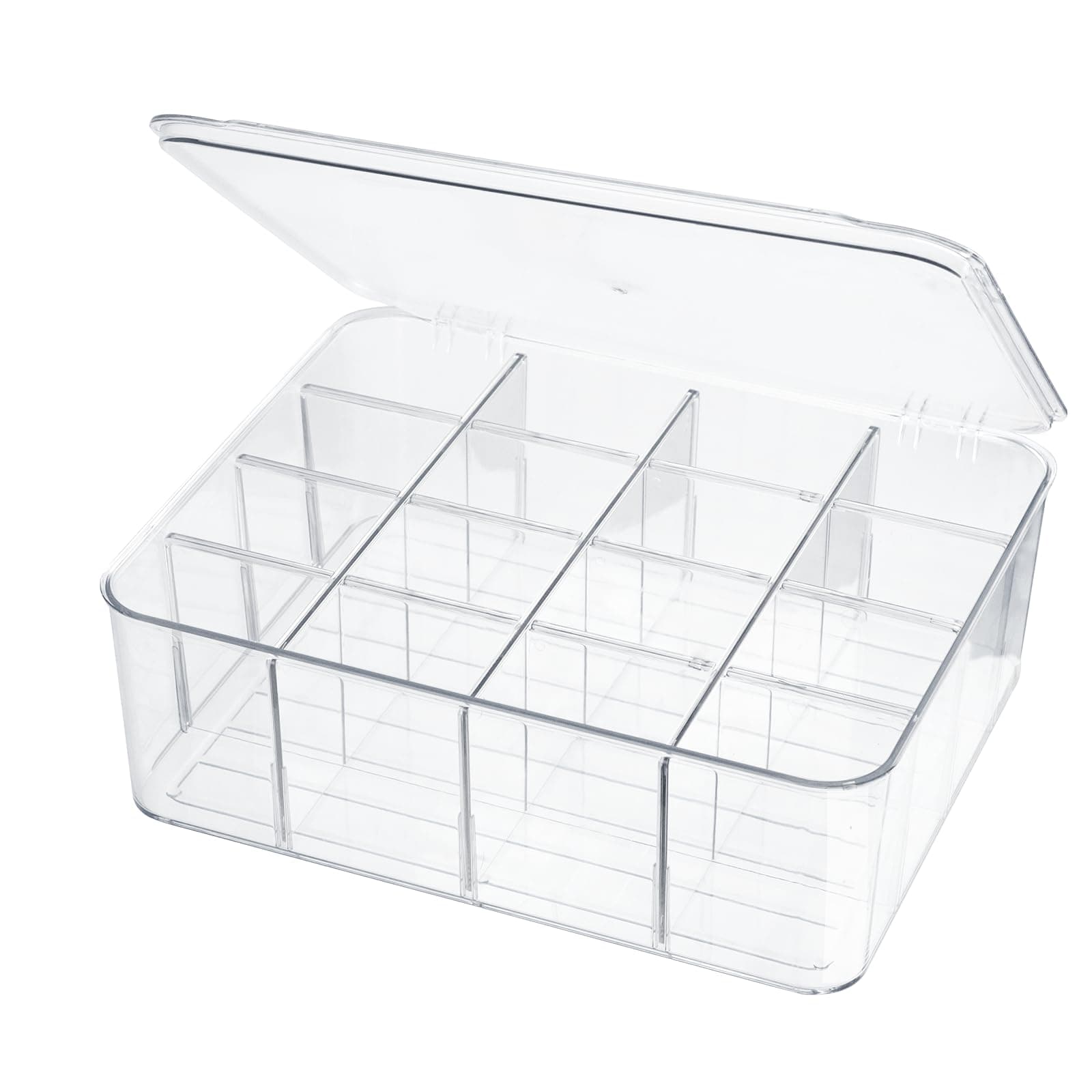 Socks Underwear Drawer Organzier Dividers, 16 Compartment Removable Divided Plastic Storage Bin with Lid, Storage Organizer for Scarves Ties Bras, Clear Dresser Drawer Organizers