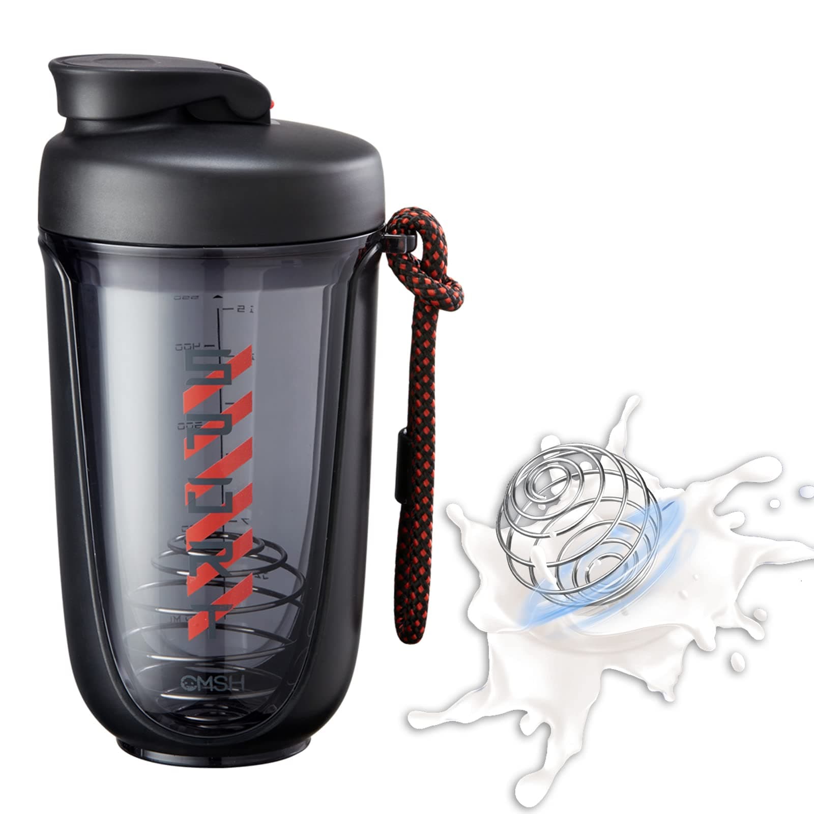 Protein Shaker Bottle 20 oz Protein Shaker Cup Shaker Bottle for Protein Mixes Leakproof Shaker BPA Free Protein Shaker with Blender Ball for Gym Fitness (Black)