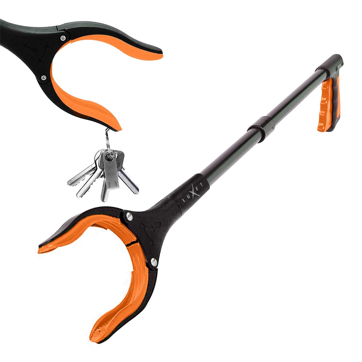 Grabber Reacher Tool, Long 32 Inch Aluminum Foldable Pick Up Stick, Strong Grip Magnetic Tip for Store Shelves, Lightweight Trash Picker Claw Reacher Grabber Tool for Elderly - by Luxet (Orange)