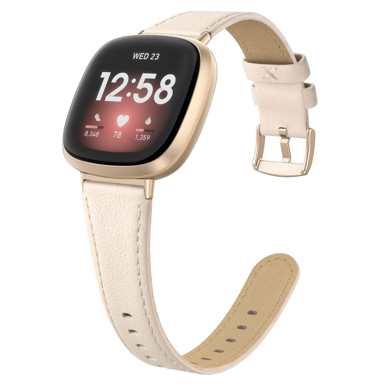 EDIMENS Leather Bands Compatible for Fitbit Versa 3 / Fitbit Versa 4 / Fitbit Sense for Women Men, Genuine Leather Bands Replacement Wristbands Straps Compatible with Versa 3 / Versa 4 / Sense