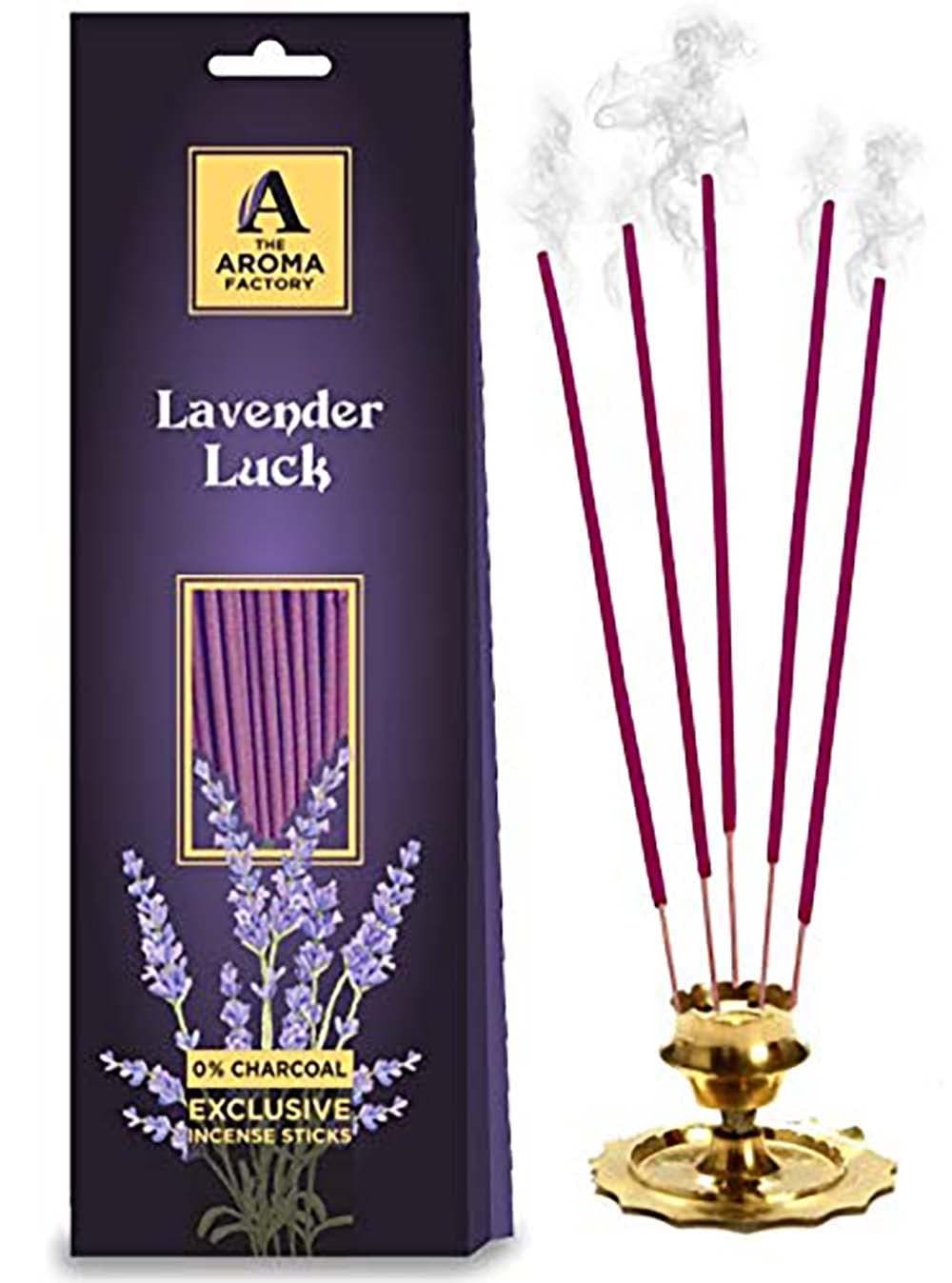 The Aroma Factory Lavender Luck Agarbatti for Pooja Incense Sticks,100% Herbal Fragrance, 0% Charcoal,100% Herbal Fragrance, 0% Surphates (Bottle Pack of 1x30 Sticks)