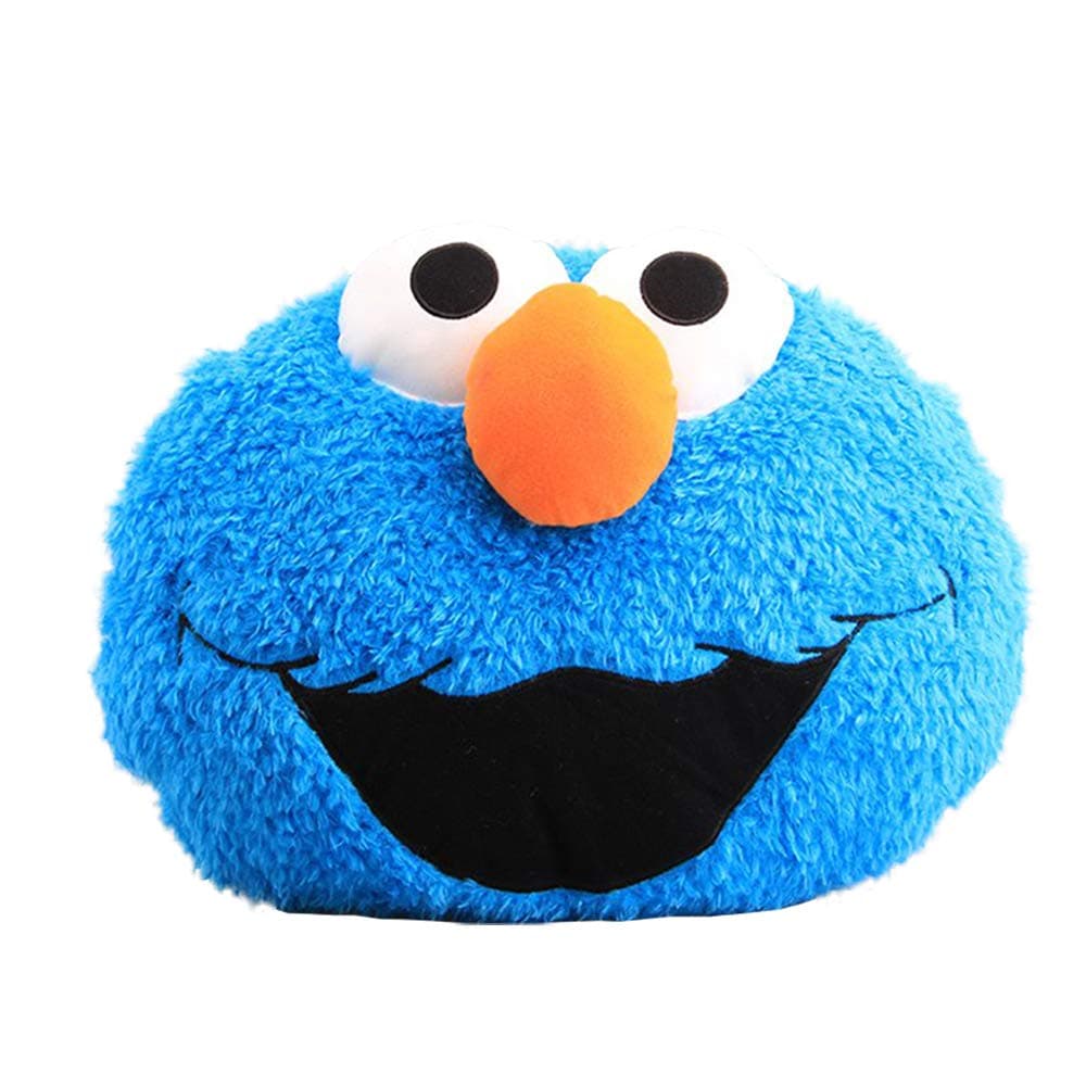 uiuoutoy Blue Cookie Monster Cushion 3D Face Plush Pillow Soft Stuffed Sesame Street Travel Throw Pillow